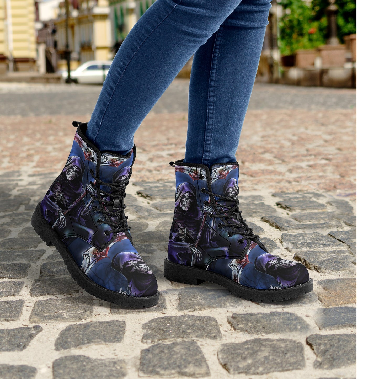 Skull Gothic Leather boots, Halloween boots, Candy Sugar skull boots