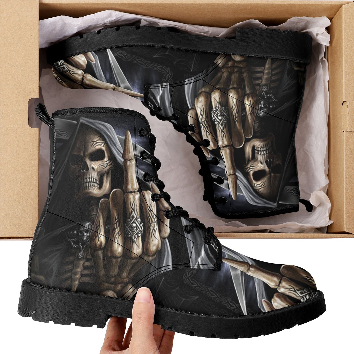 Skull Gothic Leather boots, Halloween boots, Candy Sugar skull boots
