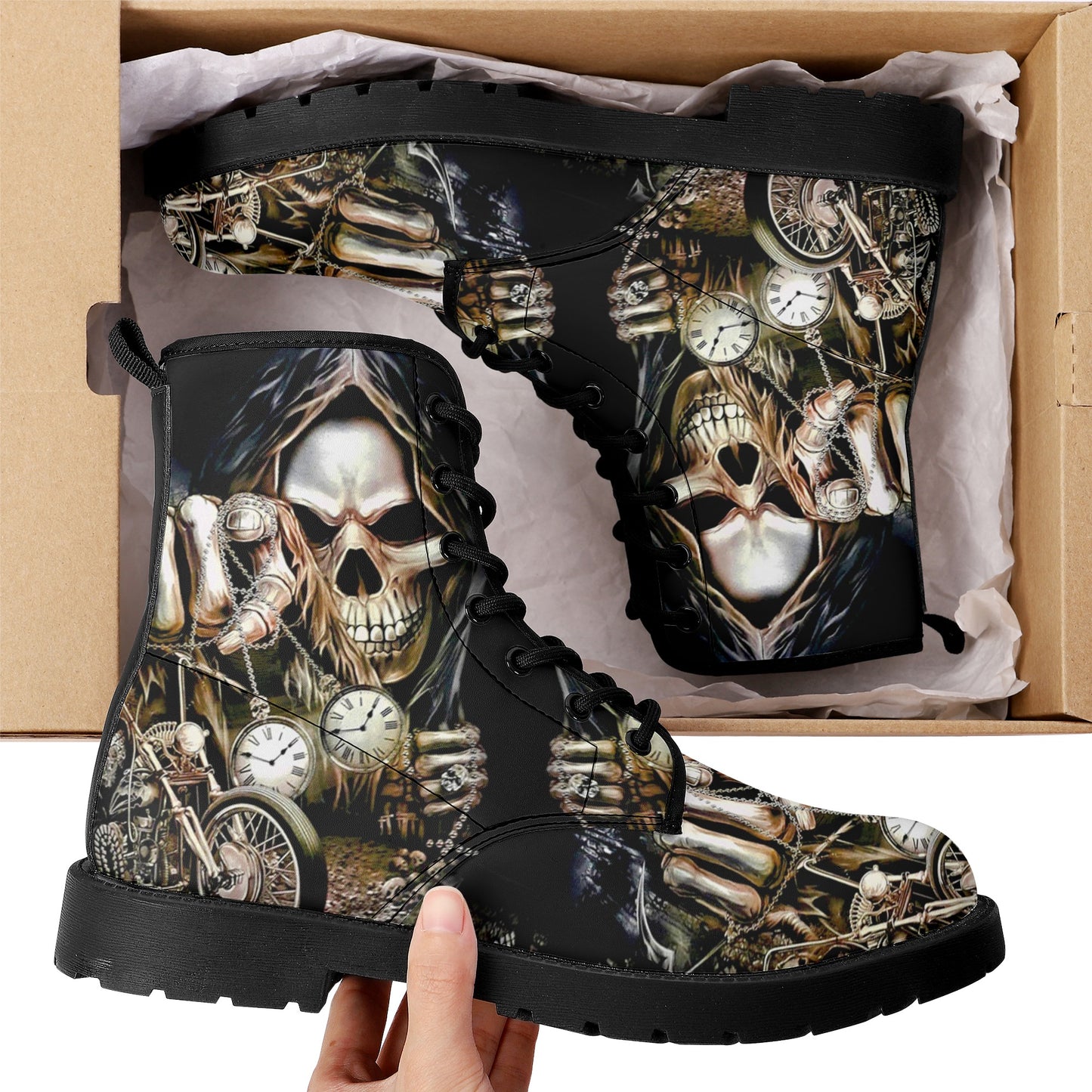 Skull Gothic Leather boots, Halloween boots, Candy Sugar skull boots