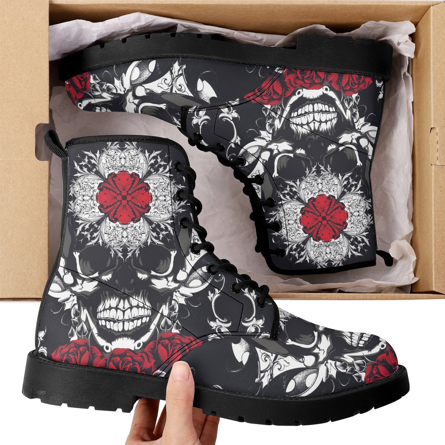 Skull Gothic Leather boots, Halloween boots, Candy Sugar skull boots