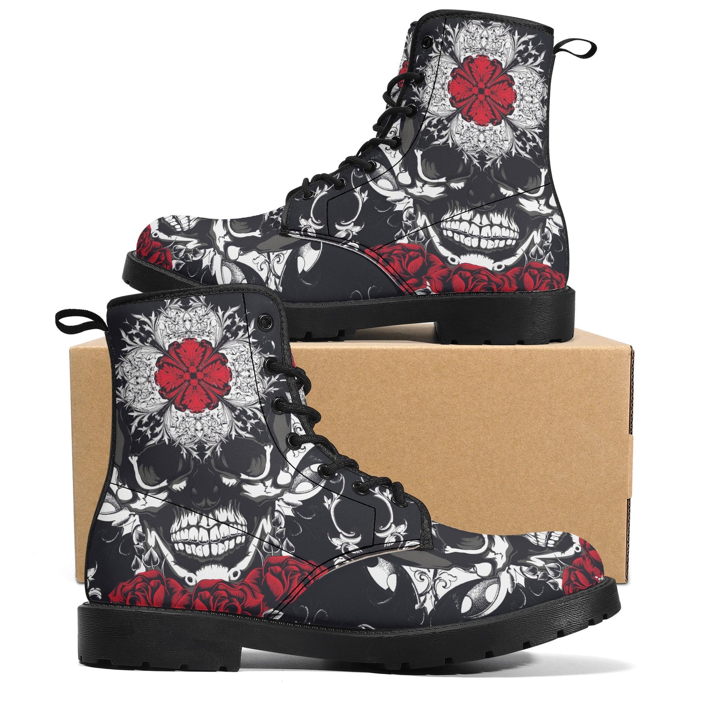 Skull Gothic Leather boots, Halloween boots, Candy Sugar skull boots