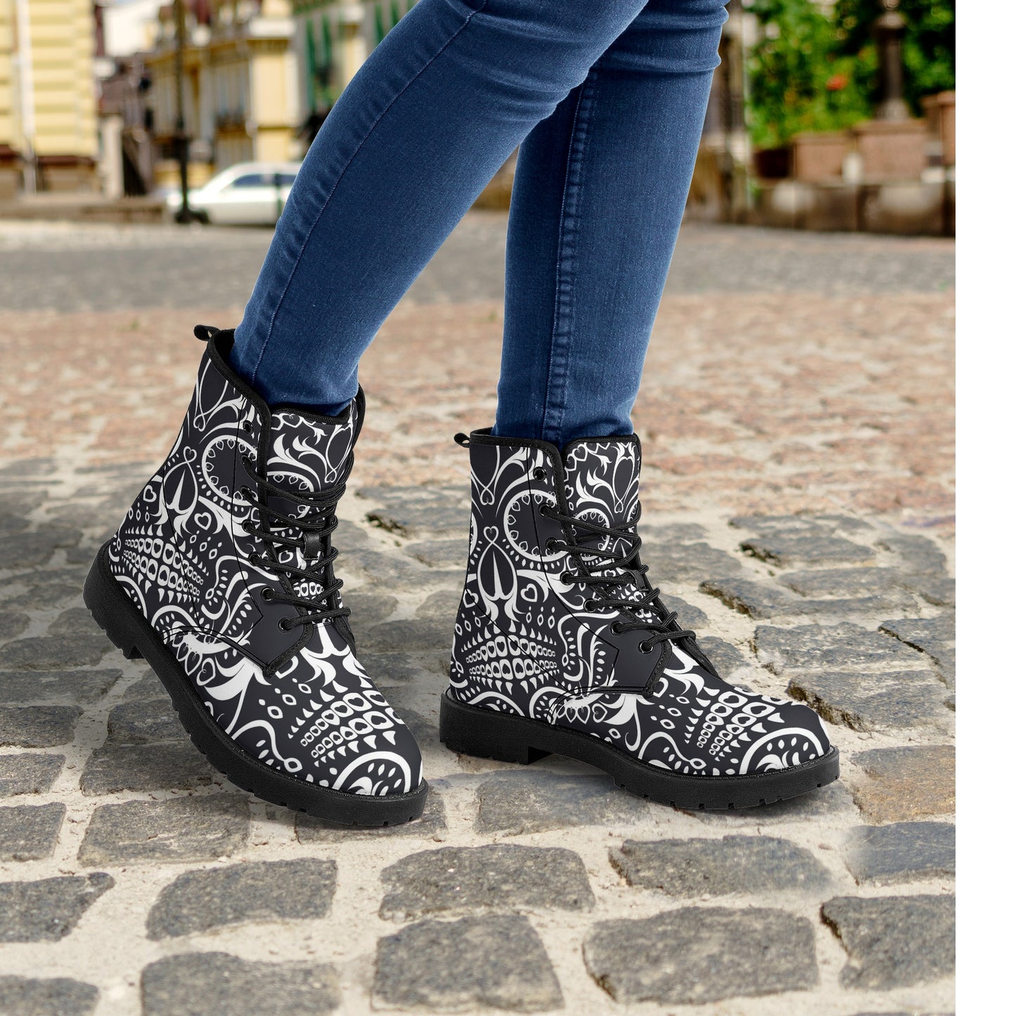 Skull Gothic Leather boots, Halloween boots, Candy Sugar skull boots