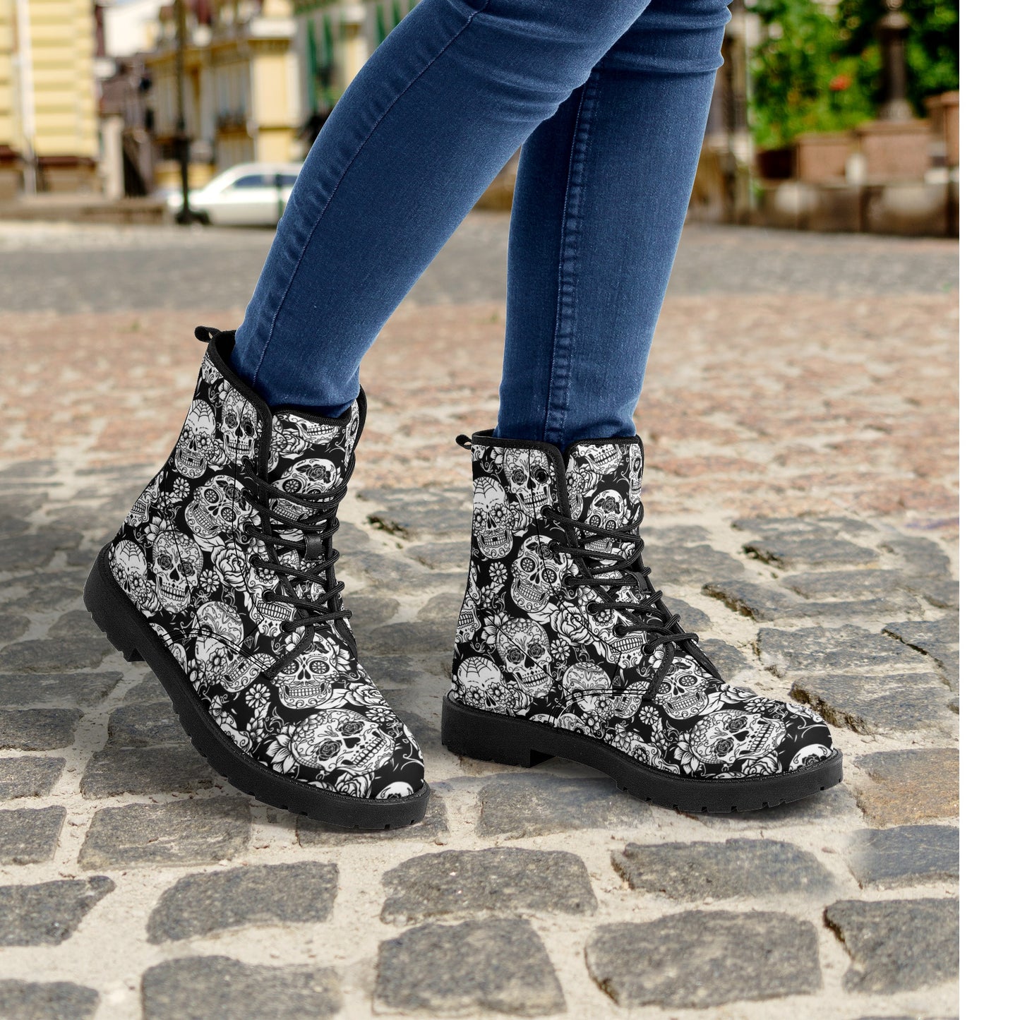 Skull Gothic Leather boots, Halloween boots, Candy Sugar skull boots