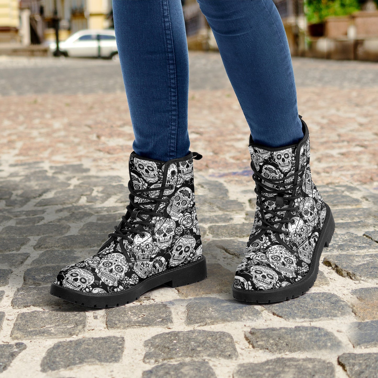 Skull Gothic Leather boots, Halloween boots, Candy Sugar skull boots