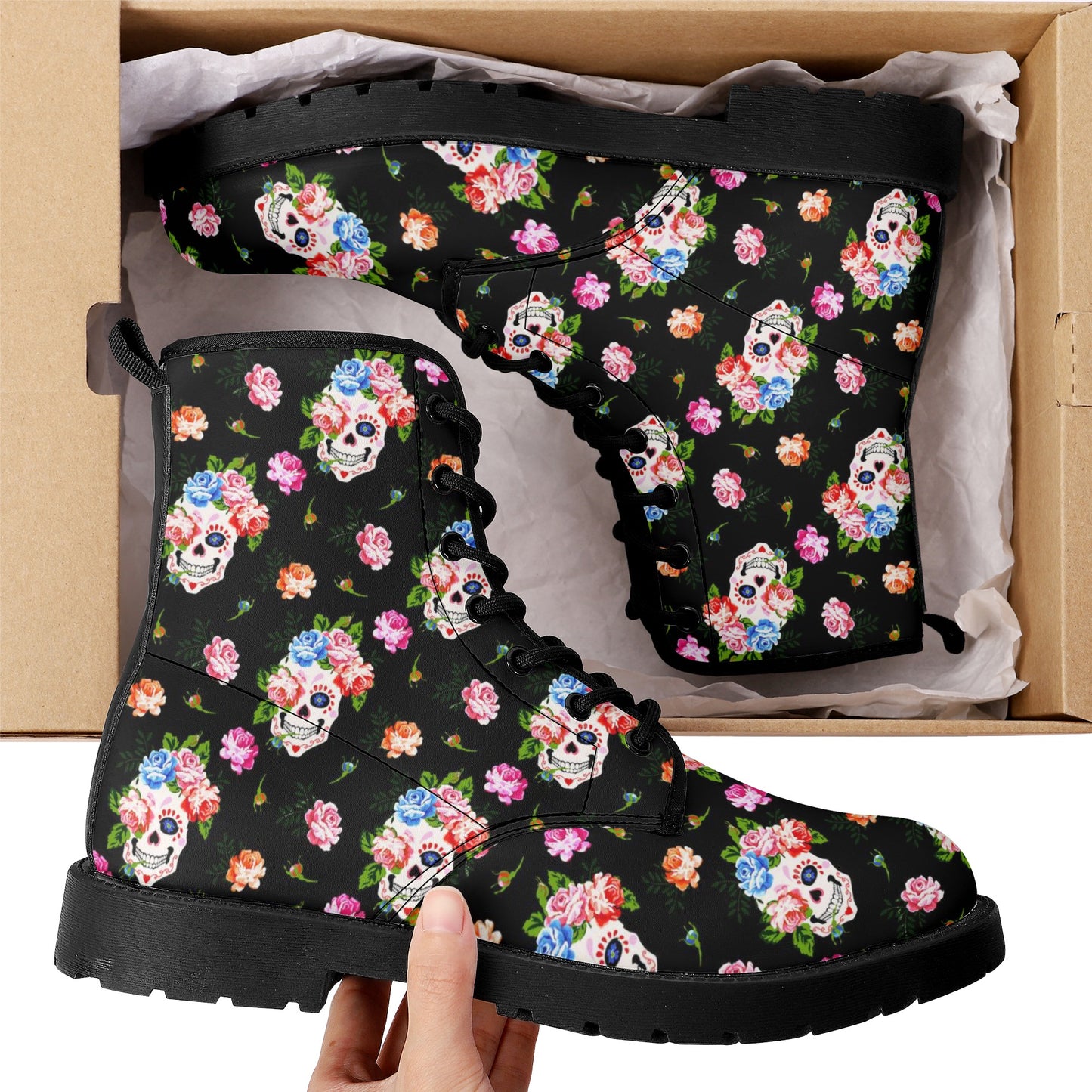 Skull Gothic Leather boots, Halloween boots, Candy Sugar skull boots