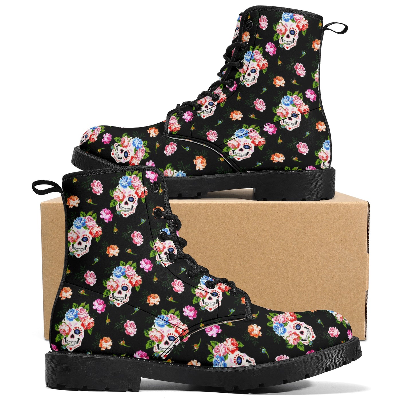 Skull Gothic Leather boots, Halloween boots, Candy Sugar skull boots