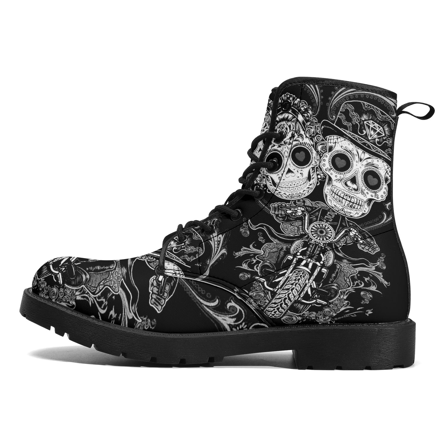 Skull Gothic Leather boots, Halloween boots, Candy Sugar skull boots