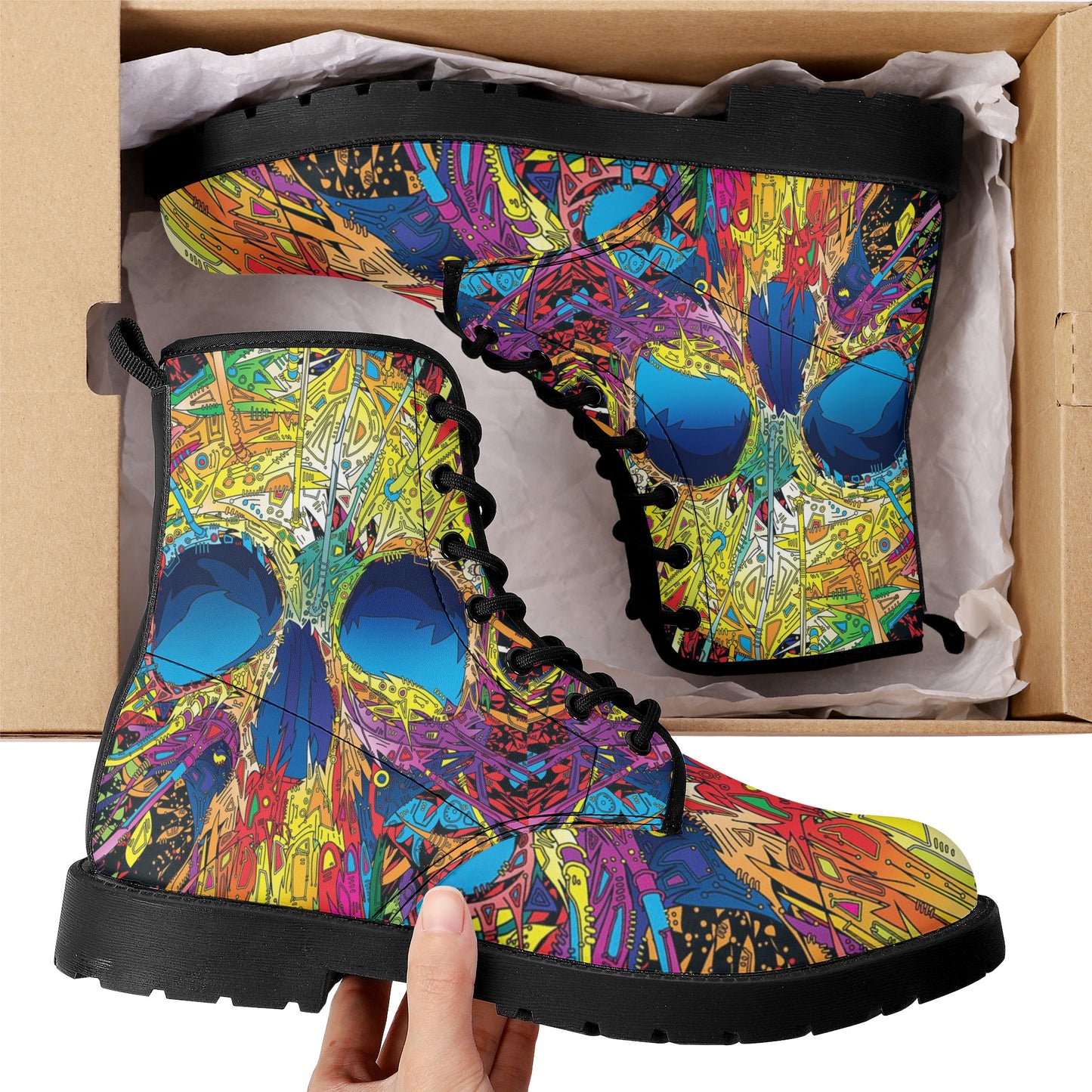Skull Gothic Leather boots, Halloween boots, Candy Sugar skull boots