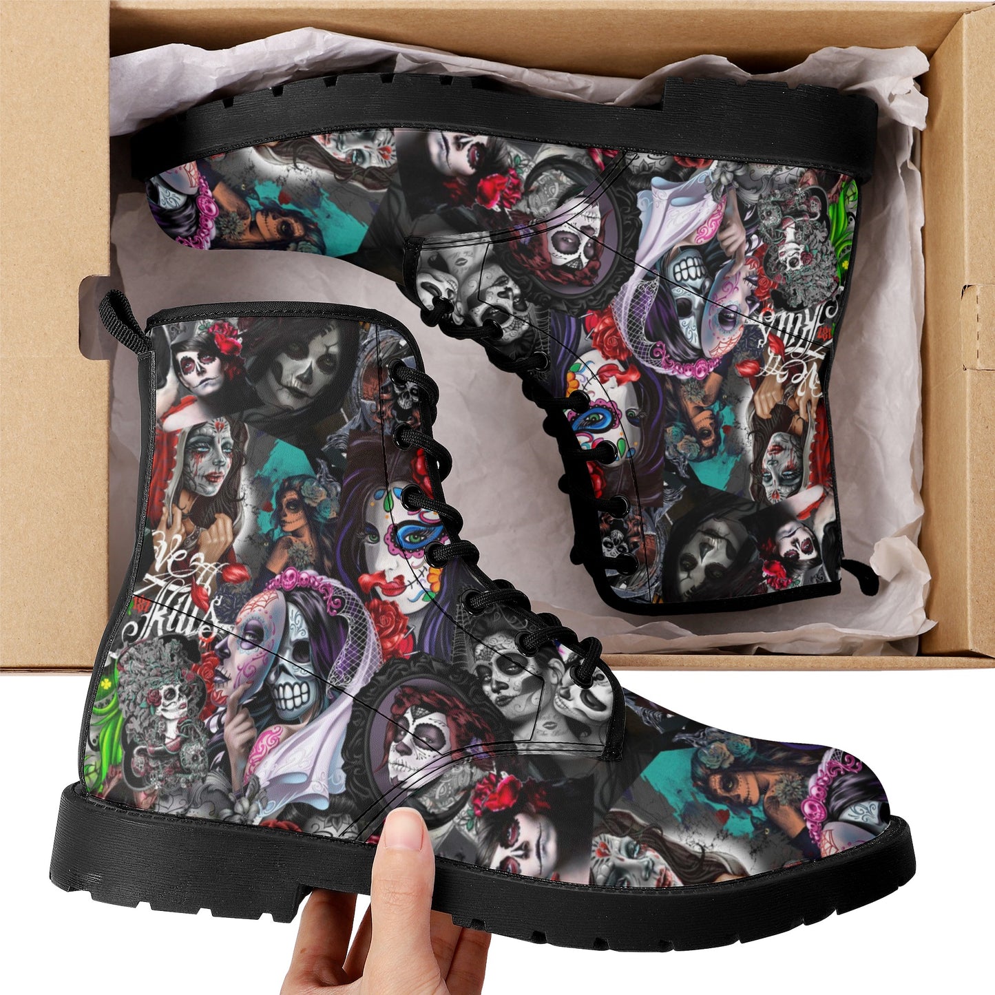 Skull Leather boots, Halloween boots, Sugar skull boots