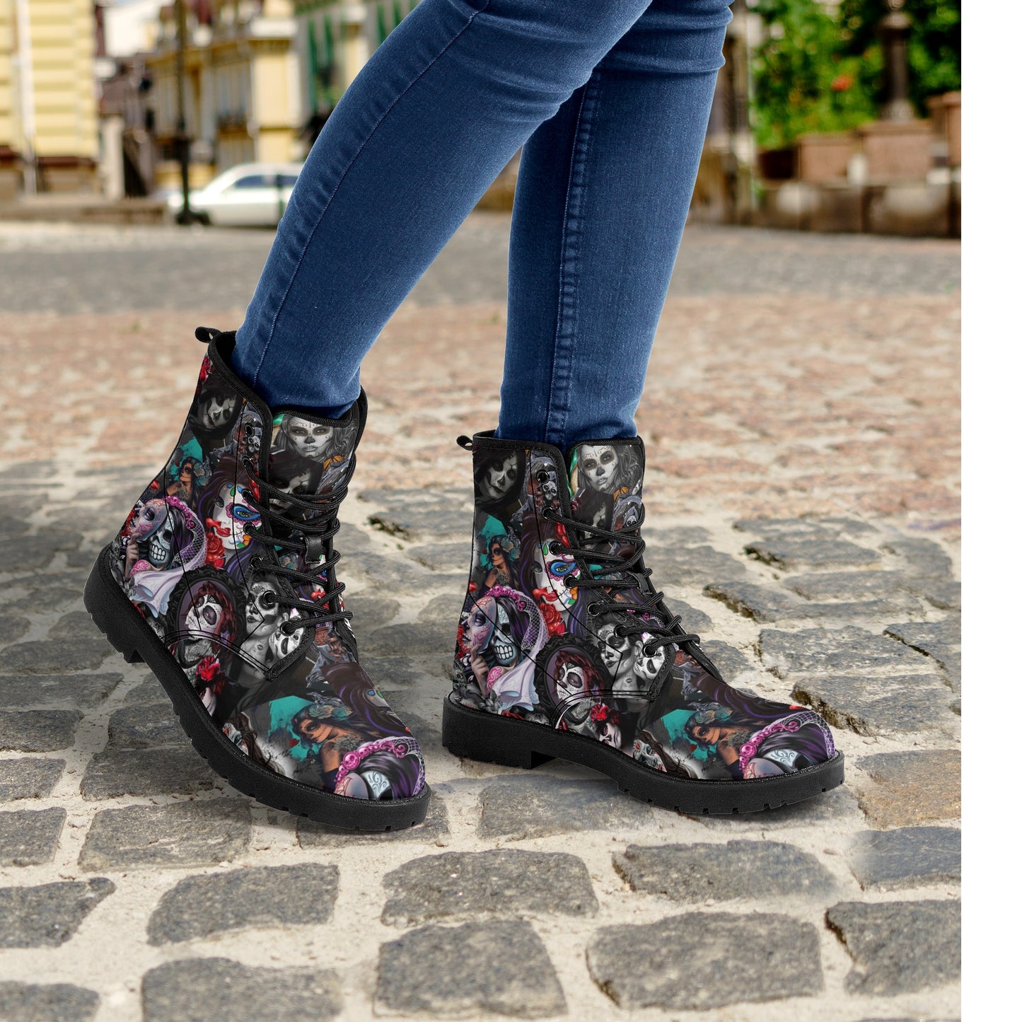 Skull Leather boots, Halloween boots, Sugar skull boots
