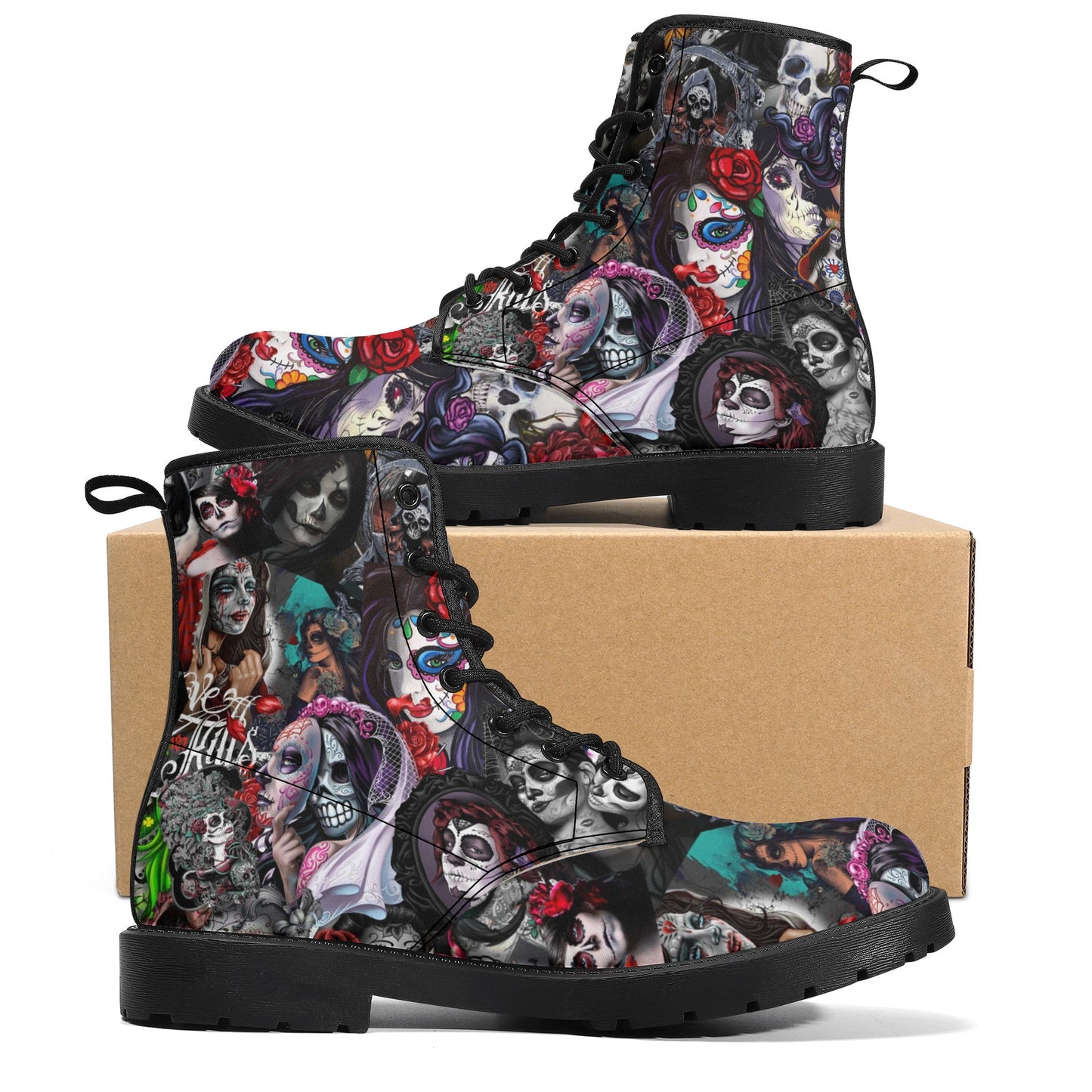 Skull Leather boots, Halloween boots, Sugar skull boots