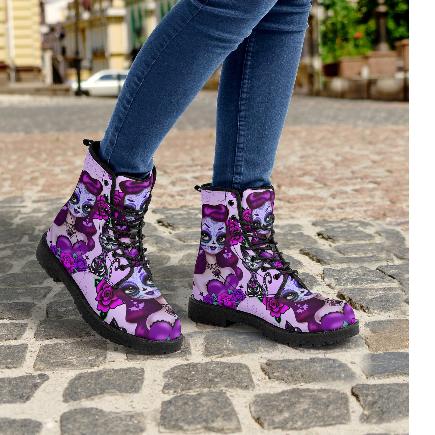 Skull Leather boots, Halloween boots, Sugar skull boots
