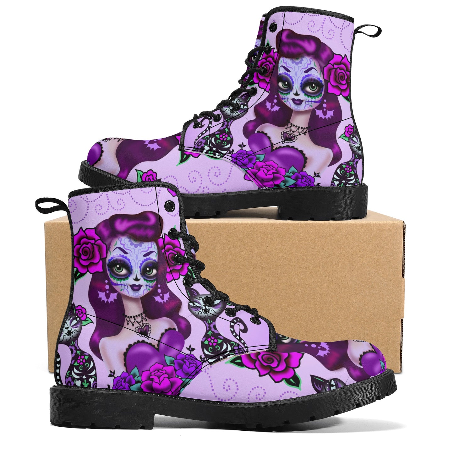 Skull Leather boots, Halloween boots, Sugar skull boots