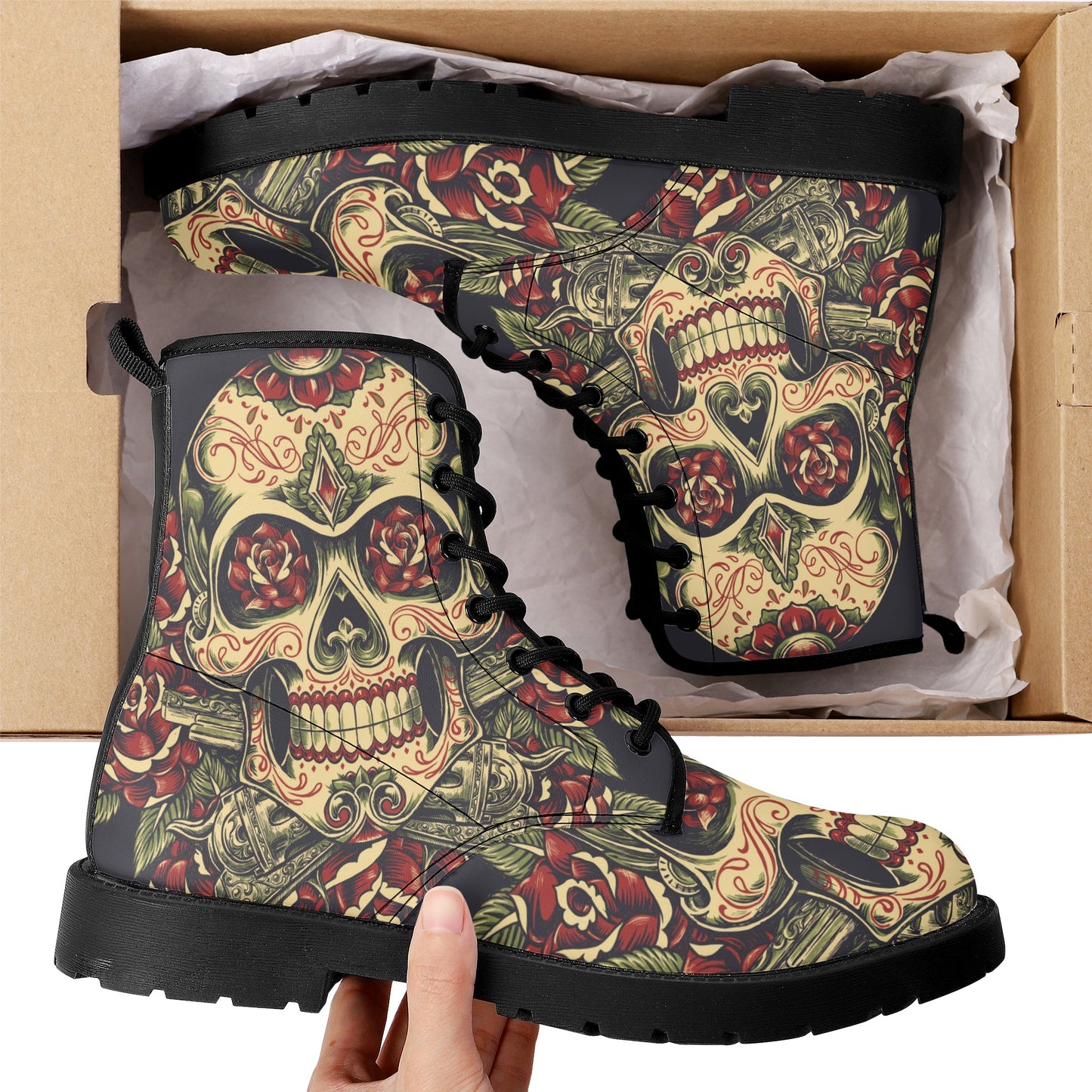 Skull Leather boots, Halloween boots, Sugar skull boots