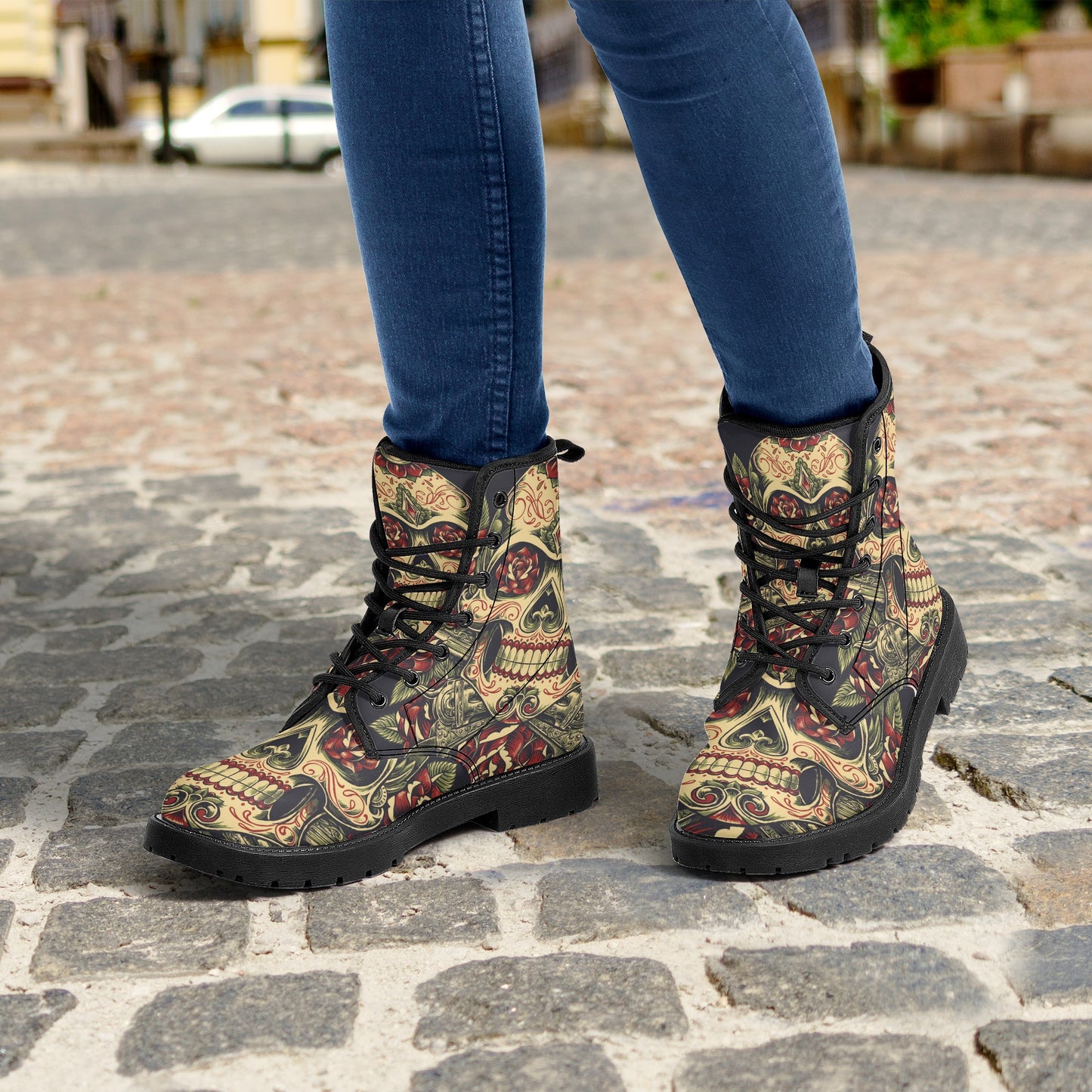 Skull Leather boots, Halloween boots, Sugar skull boots