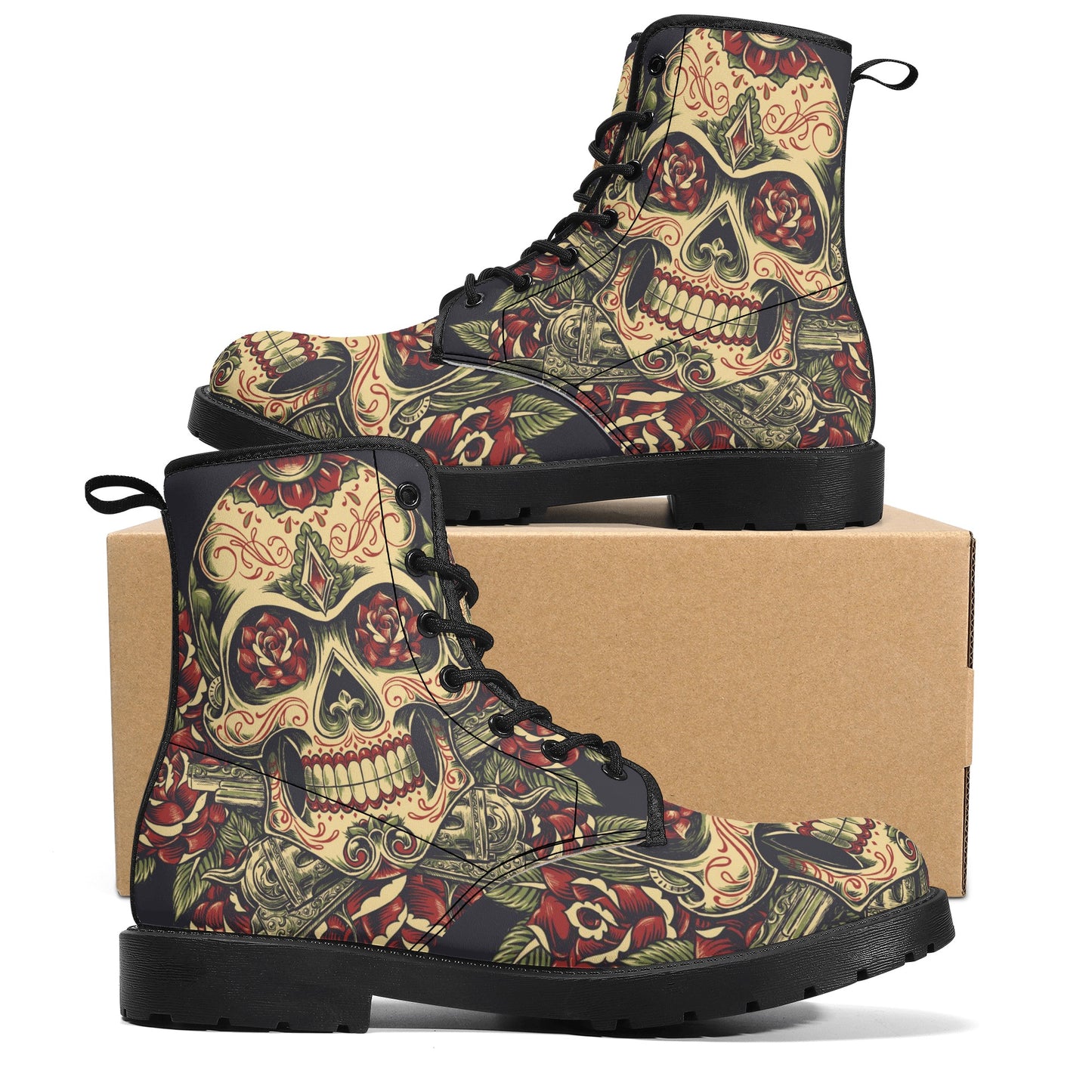 Skull Leather boots, Halloween boots, Sugar skull boots