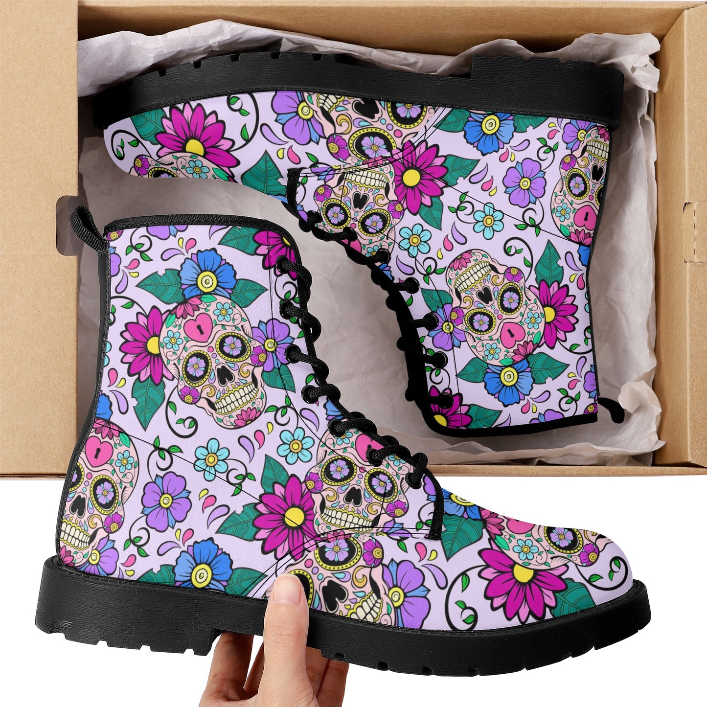 Skull Leather boots, Halloween boots, Sugar skull boots