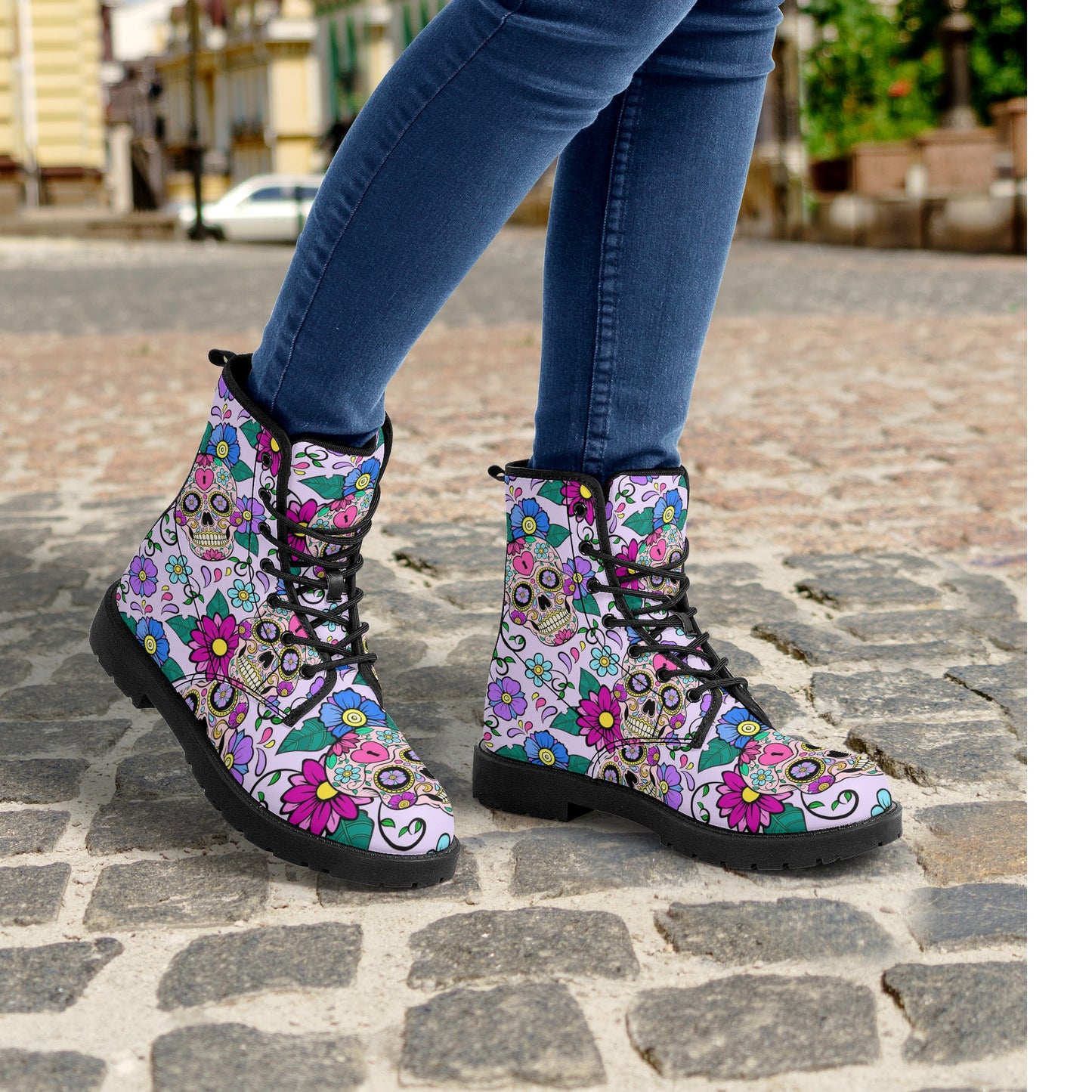 Skull Leather boots, Halloween boots, Sugar skull boots