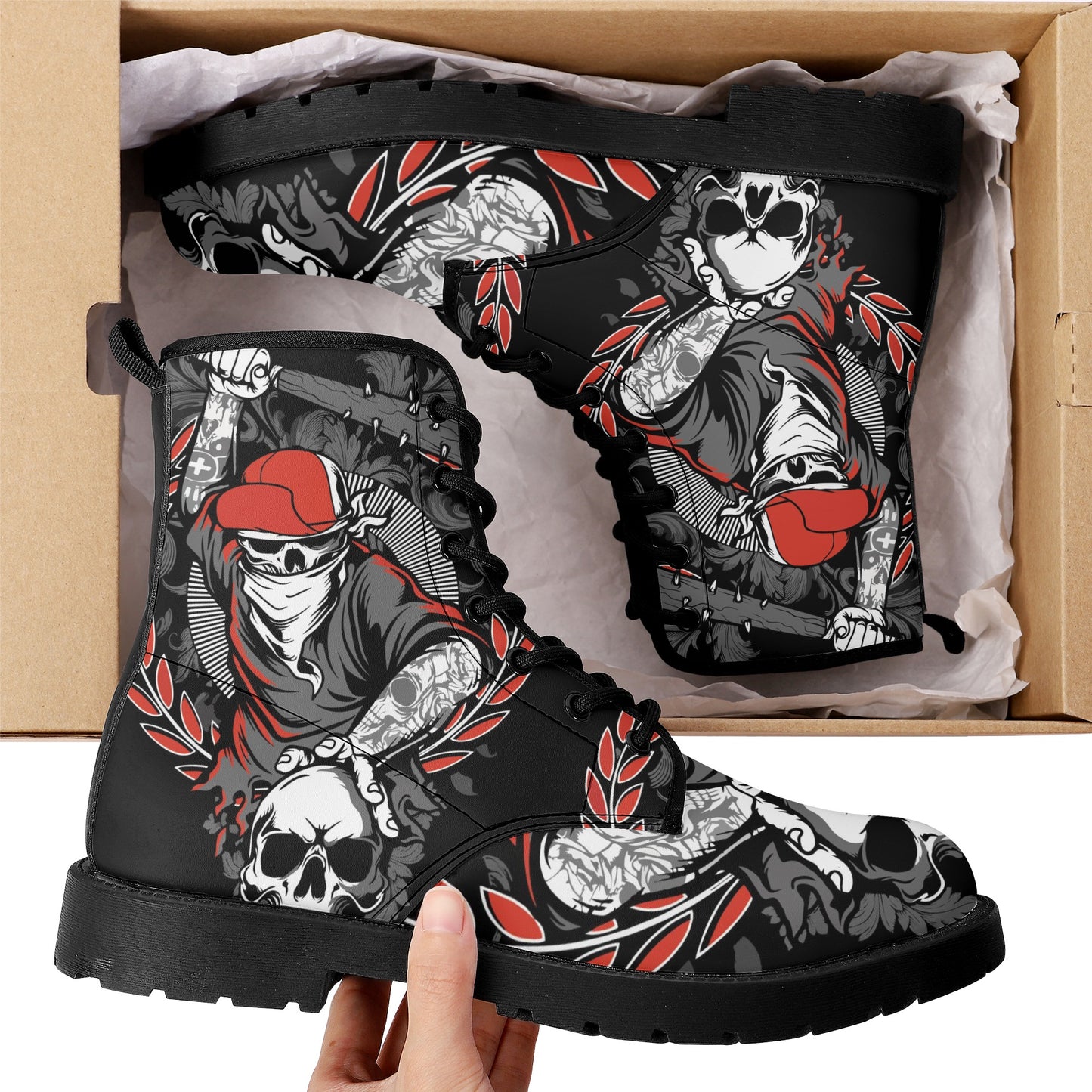 Skull Leather boots, Halloween boots, Sugar skull boots