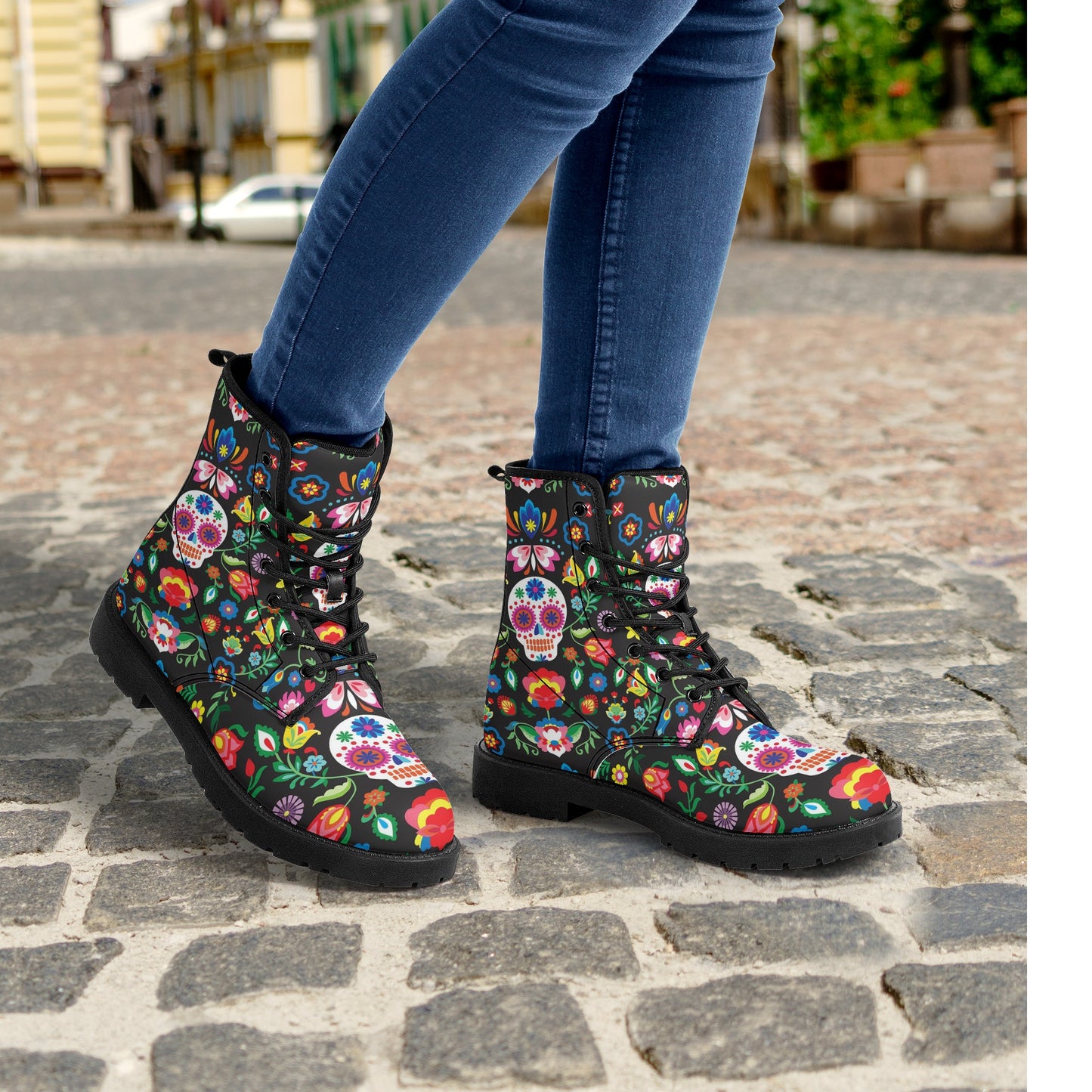 Skull Leather boots, Halloween boots, Sugar skull boots