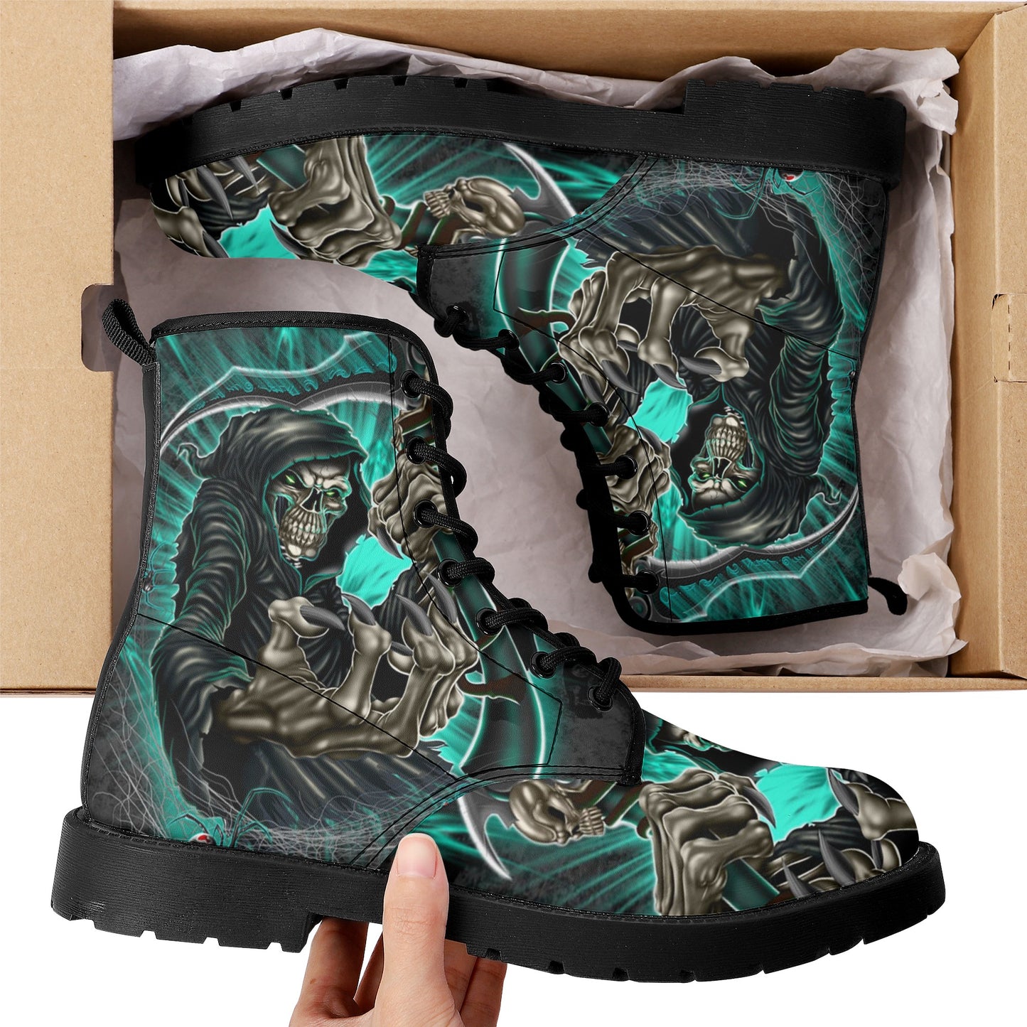 Skull Leather boots, Halloween boots, Sugar skull boots