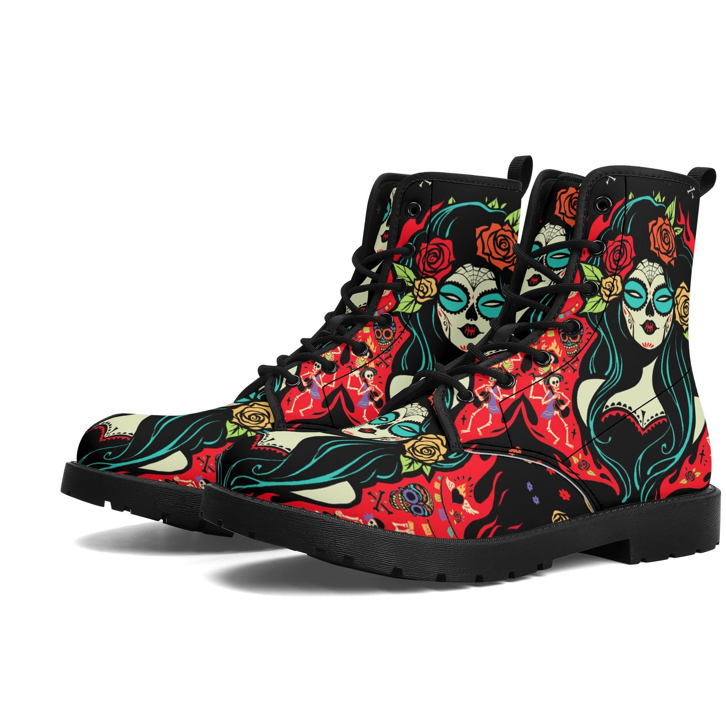 Skull Leather boots, Halloween boots, Sugar skull boots