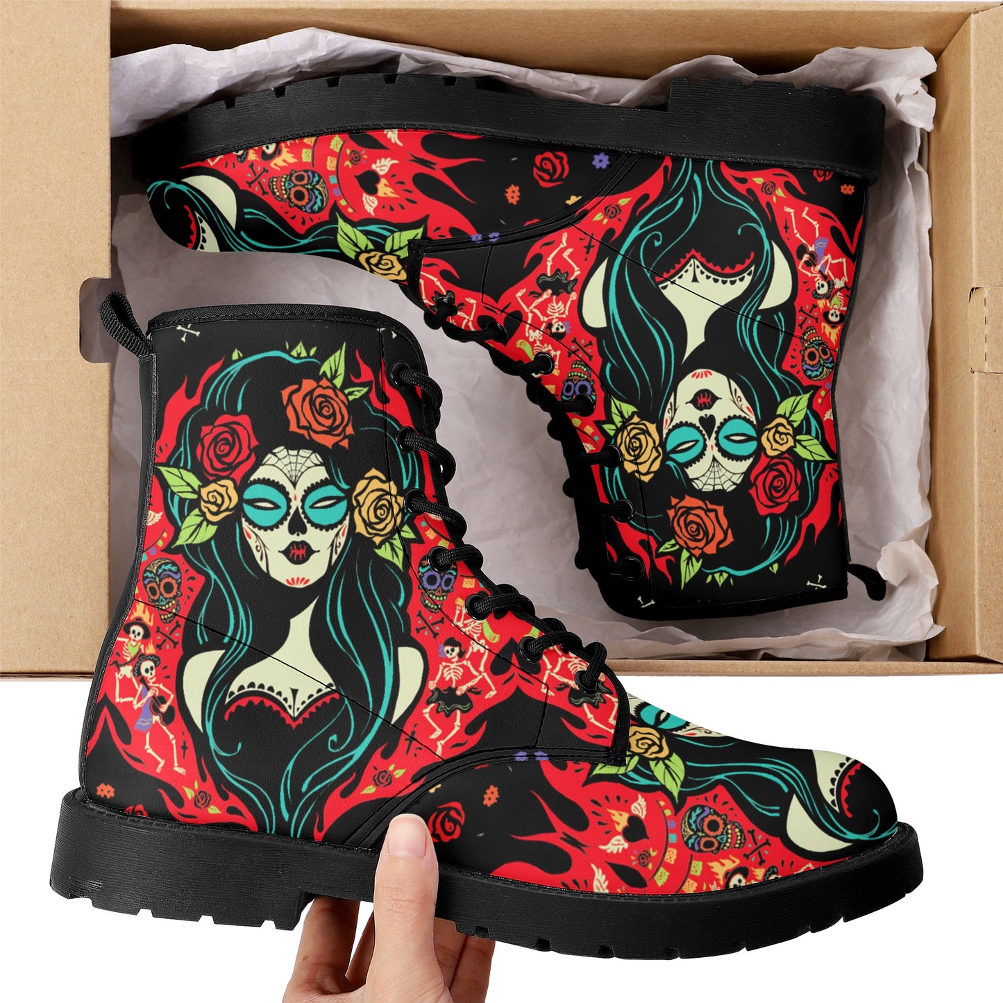 Skull Leather boots, Halloween boots, Sugar skull boots