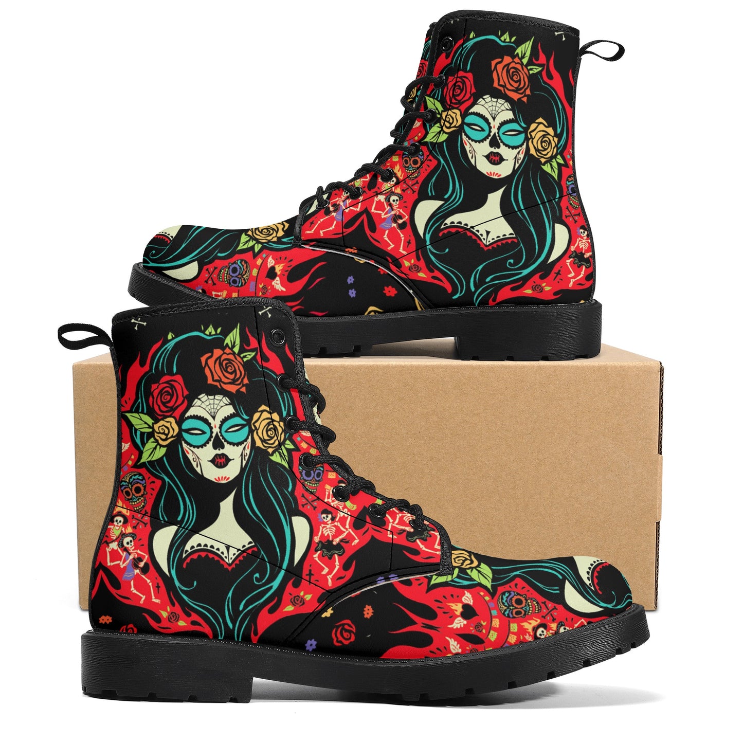 Skull Leather boots, Halloween boots, Sugar skull boots