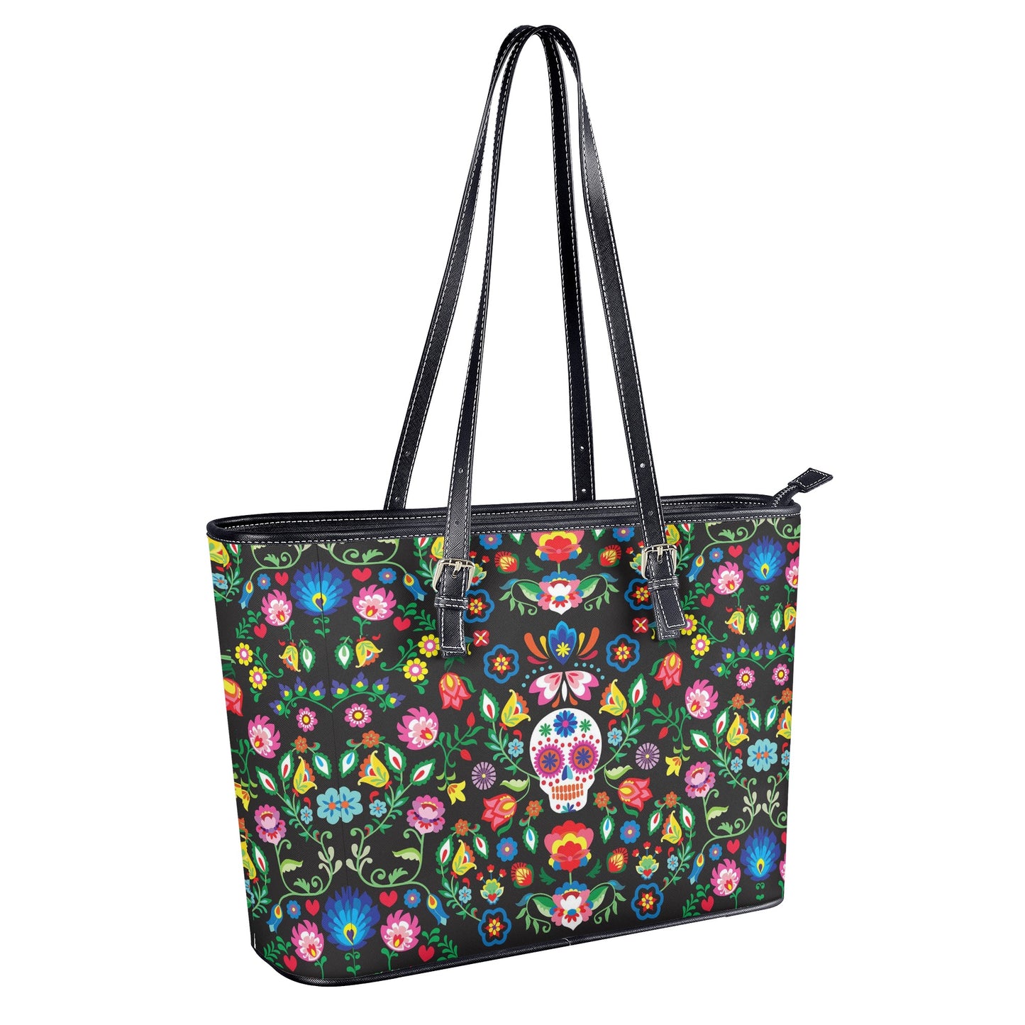 Day of the dead shoulder bag, candy skull cosmetic wallet, floral sugar skull long wallet, floral skull handbag, floral skull crossbody bag,