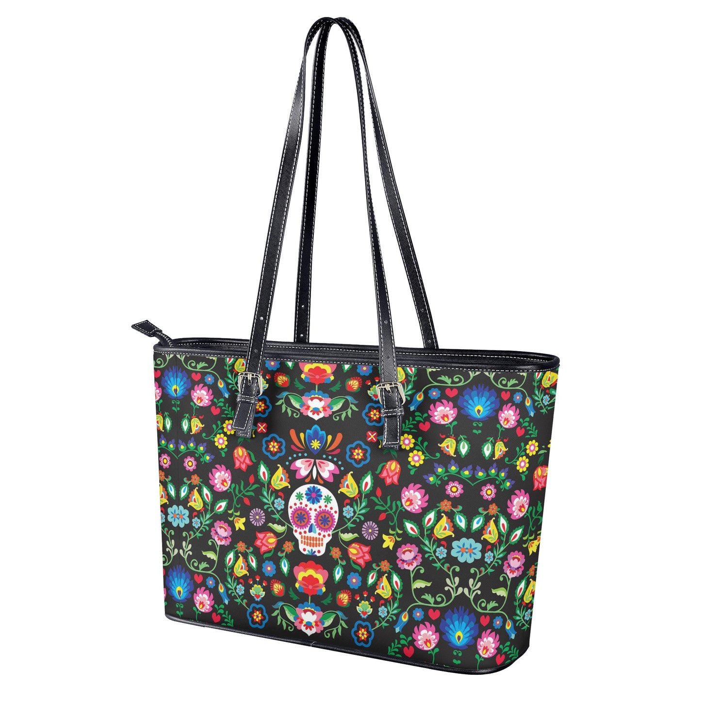 Day of the dead shoulder bag, candy skull cosmetic wallet, floral sugar skull long wallet, floral skull handbag, floral skull crossbody bag,