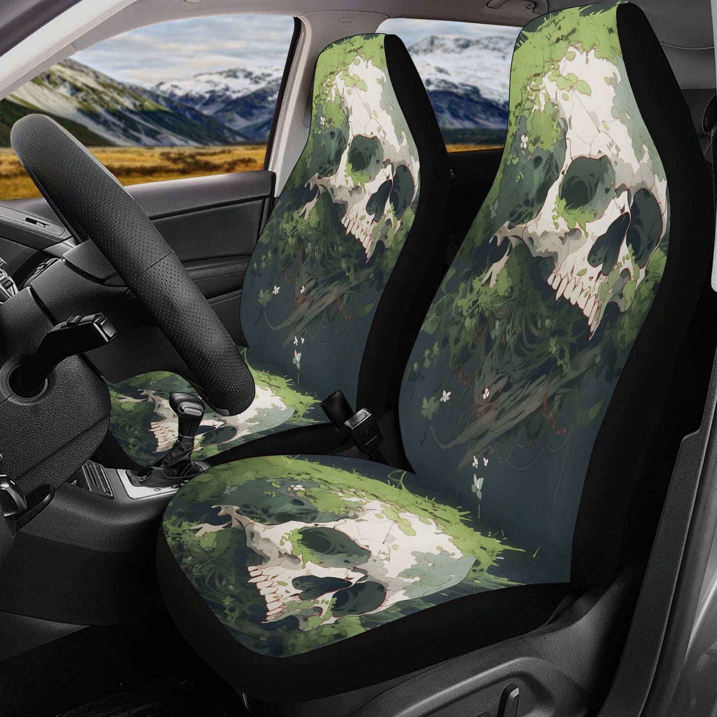 Punisher skull car seat cover full set, floral skull car seat protector, horror car rug, grim reaper car mat, punisher skull floor mat for c