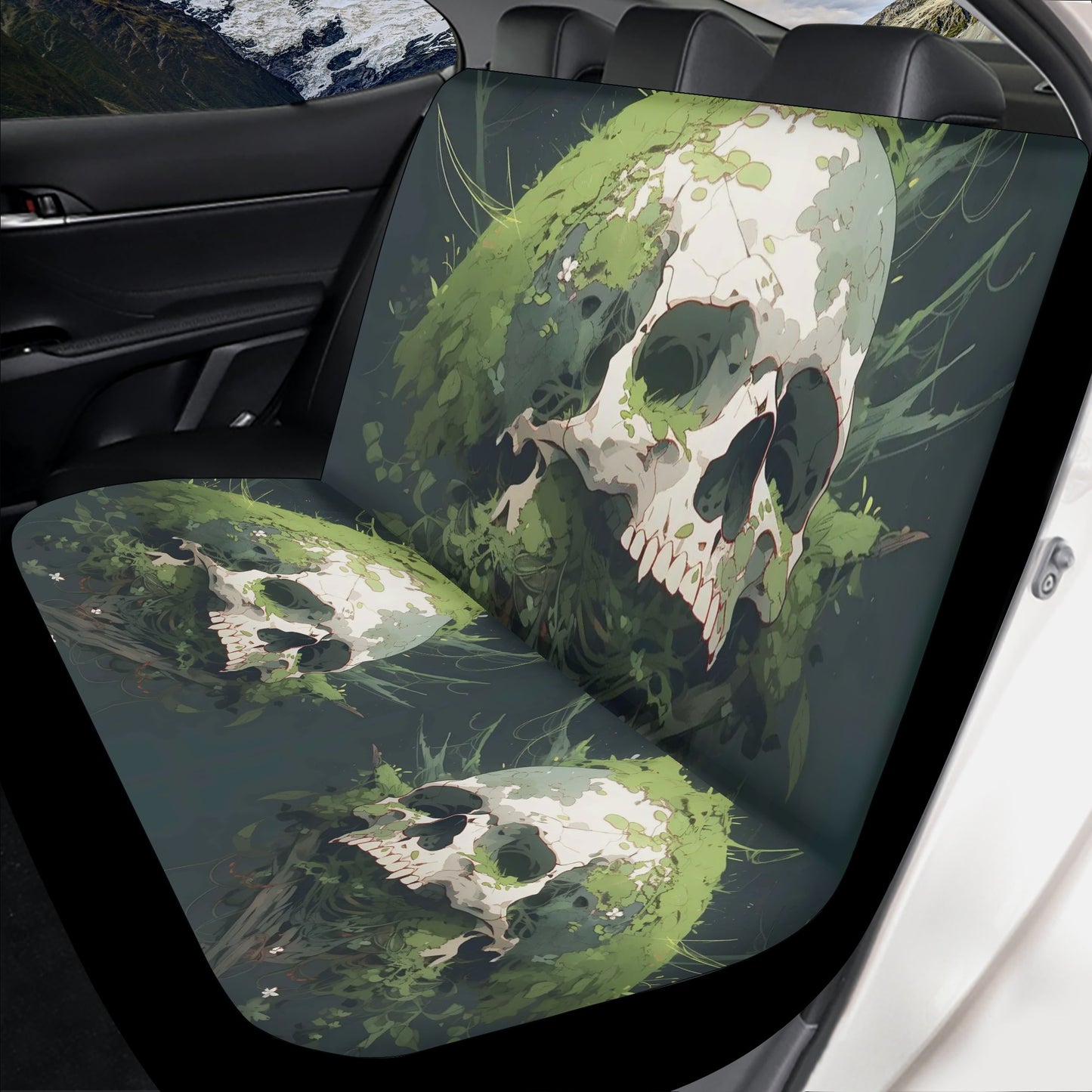 Punisher skull car seat cover full set, floral skull car seat protector, horror car rug, grim reaper car mat, punisher skull floor mat for c