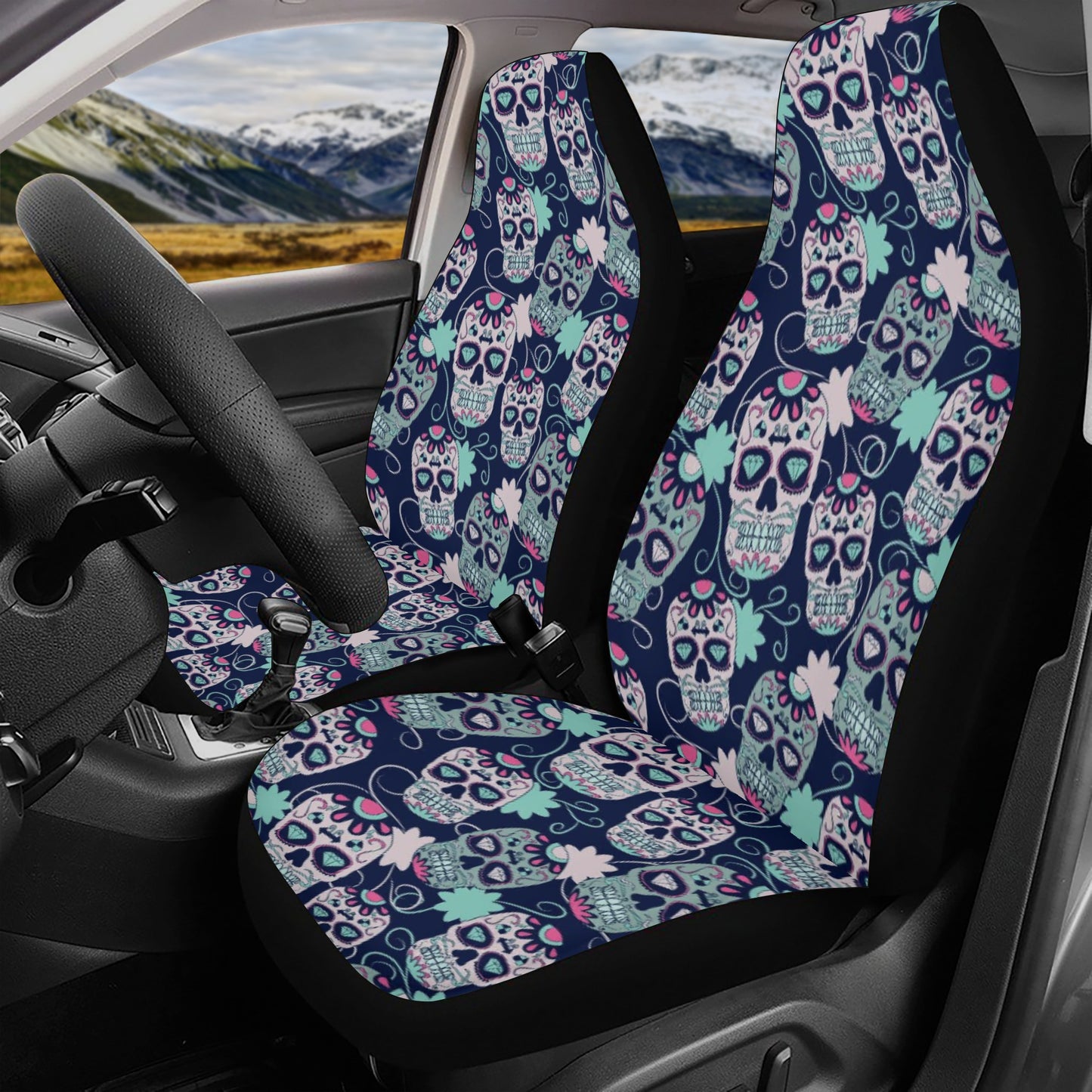 Skeleton car seat protector cover, christmas skull car accessories, gothic skull seat cover protector, christmas skull floor mat for car, mo