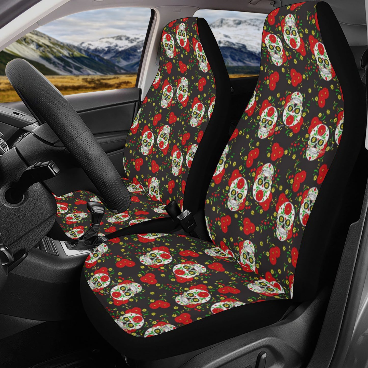 Death skull seat cover for truck, grim reaper car mat flooring, goth seat cover for truck, rose skull car seat tool, skeleton rug for car, f