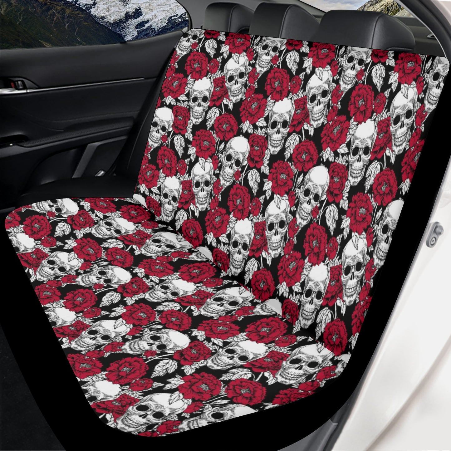 Floral skull slip-on seat covers, christmas skull car mat, flaming skull car rug, death skull rug mat for car, flame skull car seat cover, f