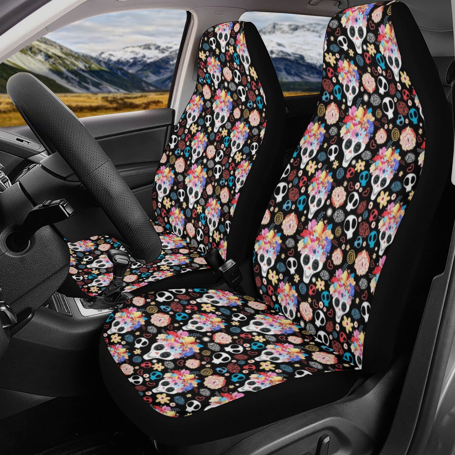 Grim reaper car mat flooring, death skull car seat cover, gothic skull car mat, horror washable car seat covers, floral skull seat cover for