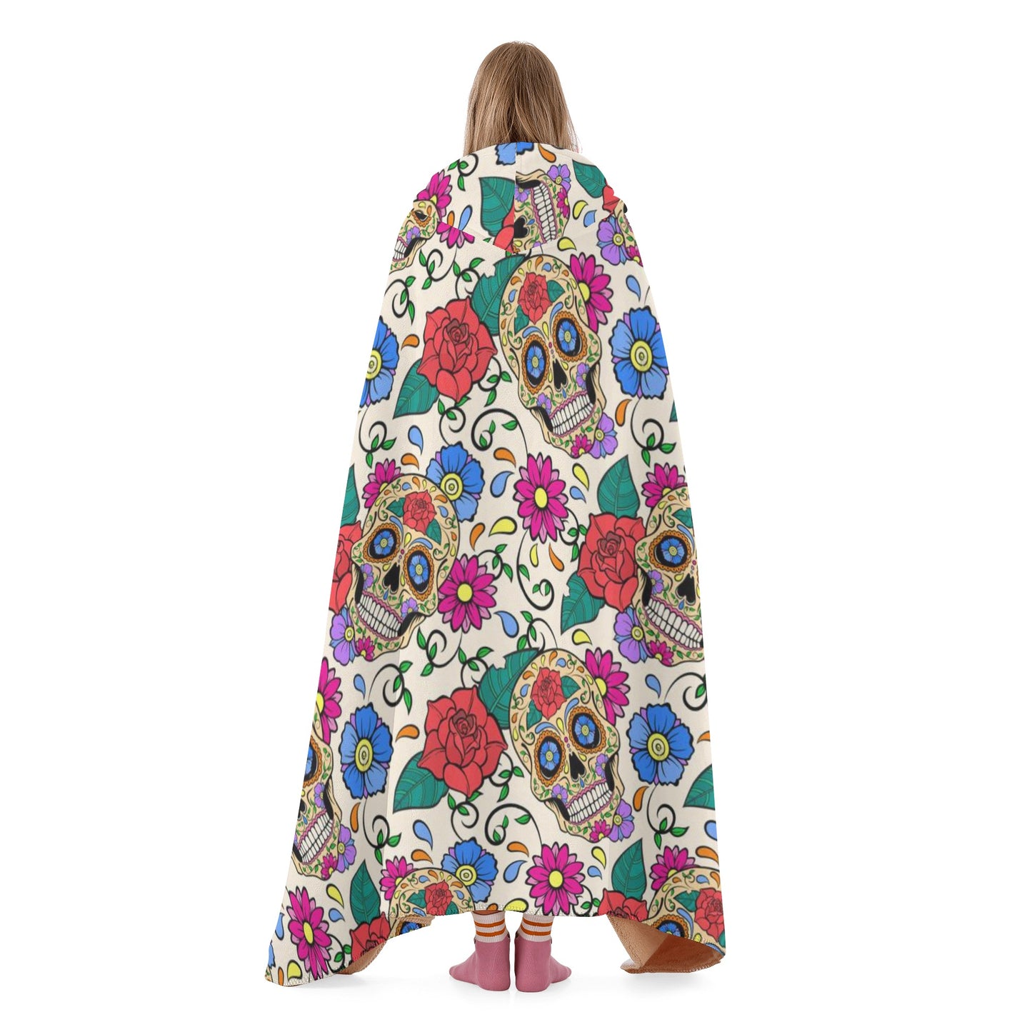 Cinco de mayo skull hooded blanket, sugar skull hooded fleece blanket, mexico hooded blanket adult, sugar skull girl throw hooded, sugar sku