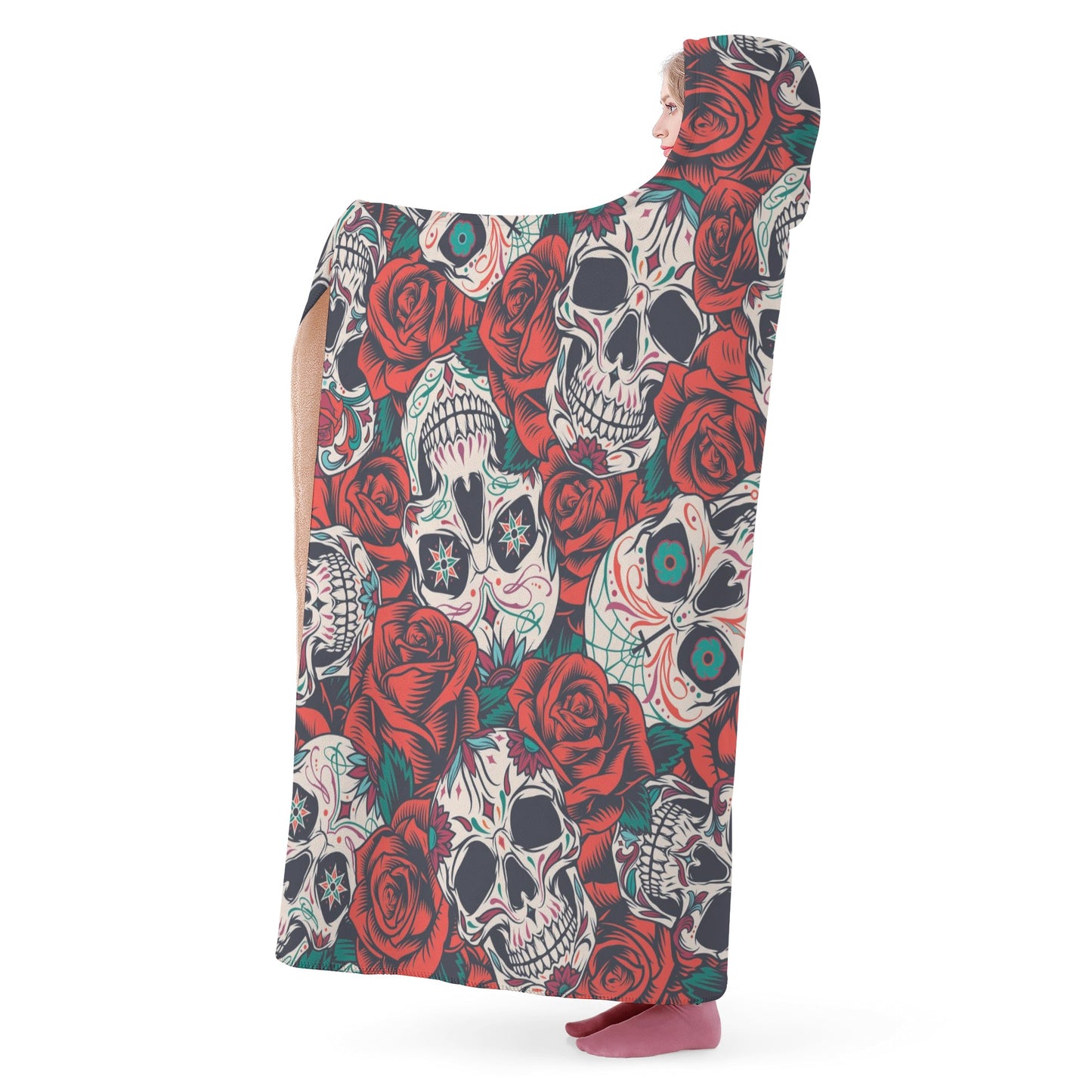 Biker skull blanket hoodie, horror flannel hooded, flower skull blanket hoodie, skull in fire sherpa blanket, rose skull fleece blanket, sku