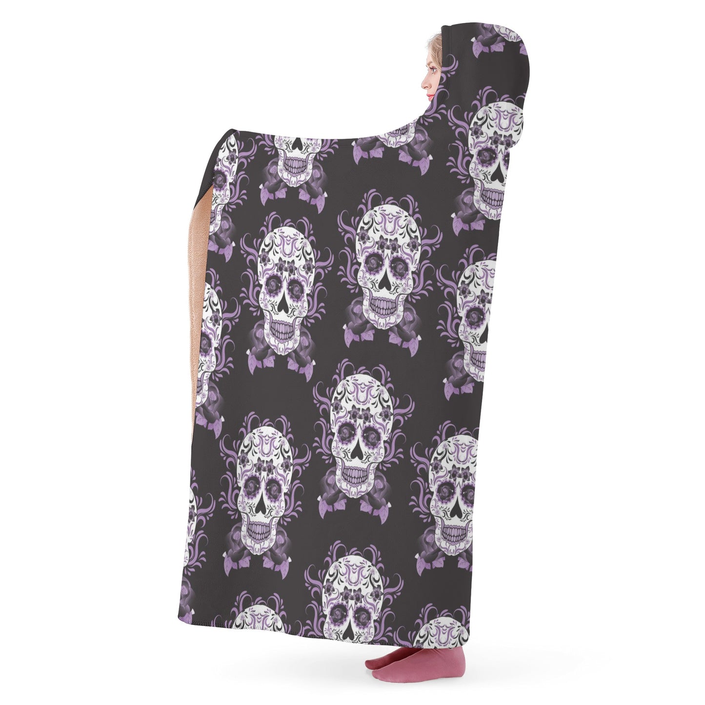 Cinco de mayo skull hooded blanket, sugar skull hooded fleece blanket, mexico hooded blanket adult, sugar skull girl throw hooded, sugar sku