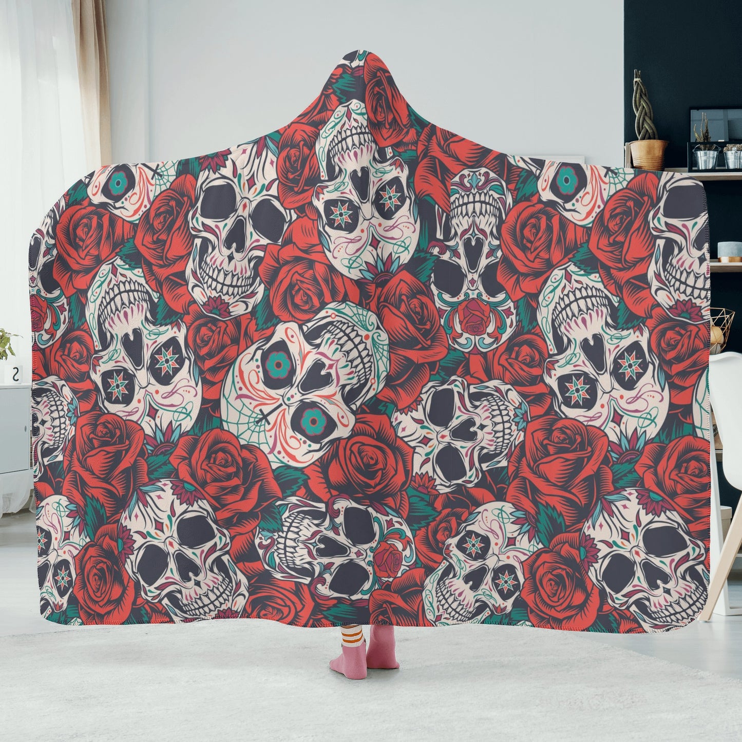 Biker skull blanket hoodie, horror flannel hooded, flower skull blanket hoodie, skull in fire sherpa blanket, rose skull fleece blanket, sku