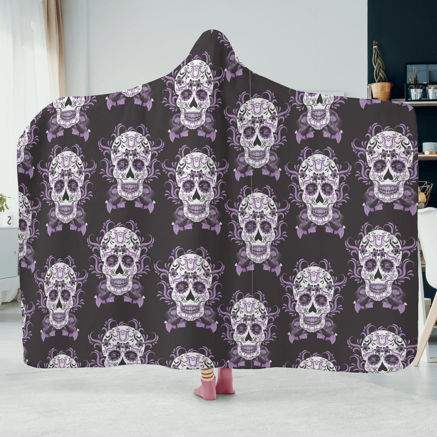 Cinco de mayo skull hooded blanket, sugar skull hooded fleece blanket, mexico hooded blanket adult, sugar skull girl throw hooded, sugar sku