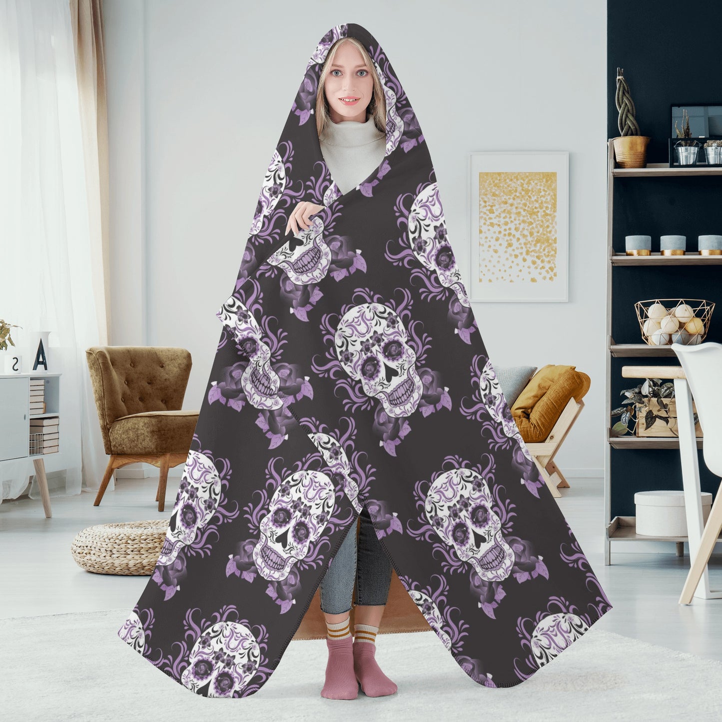 Cinco de mayo skull hooded blanket, sugar skull hooded fleece blanket, mexico hooded blanket adult, sugar skull girl throw hooded, sugar sku