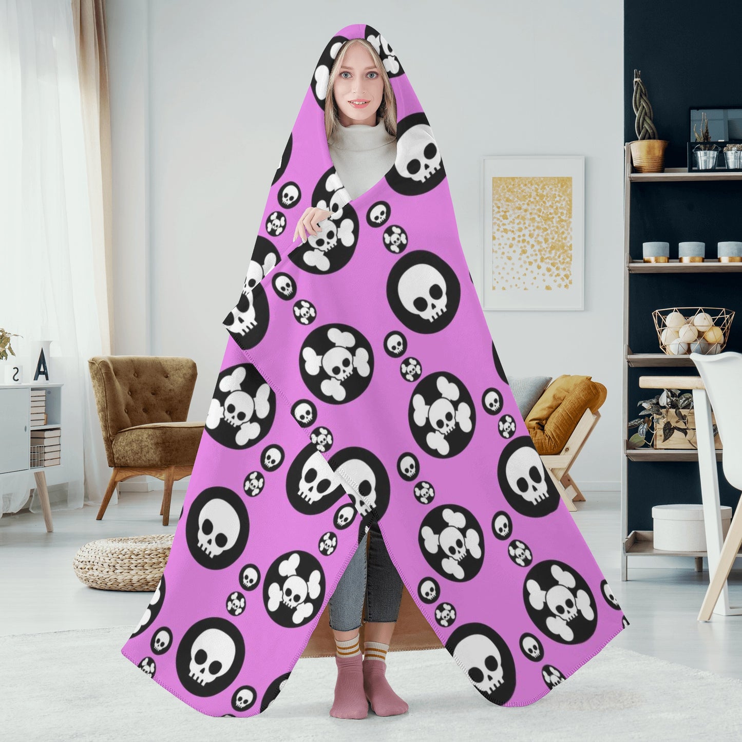 Flame skull hooded blanket adult, skull in fire blanket hooded, grim reaper hooded fleece blanket, flower skull warm blanket, floral skull c