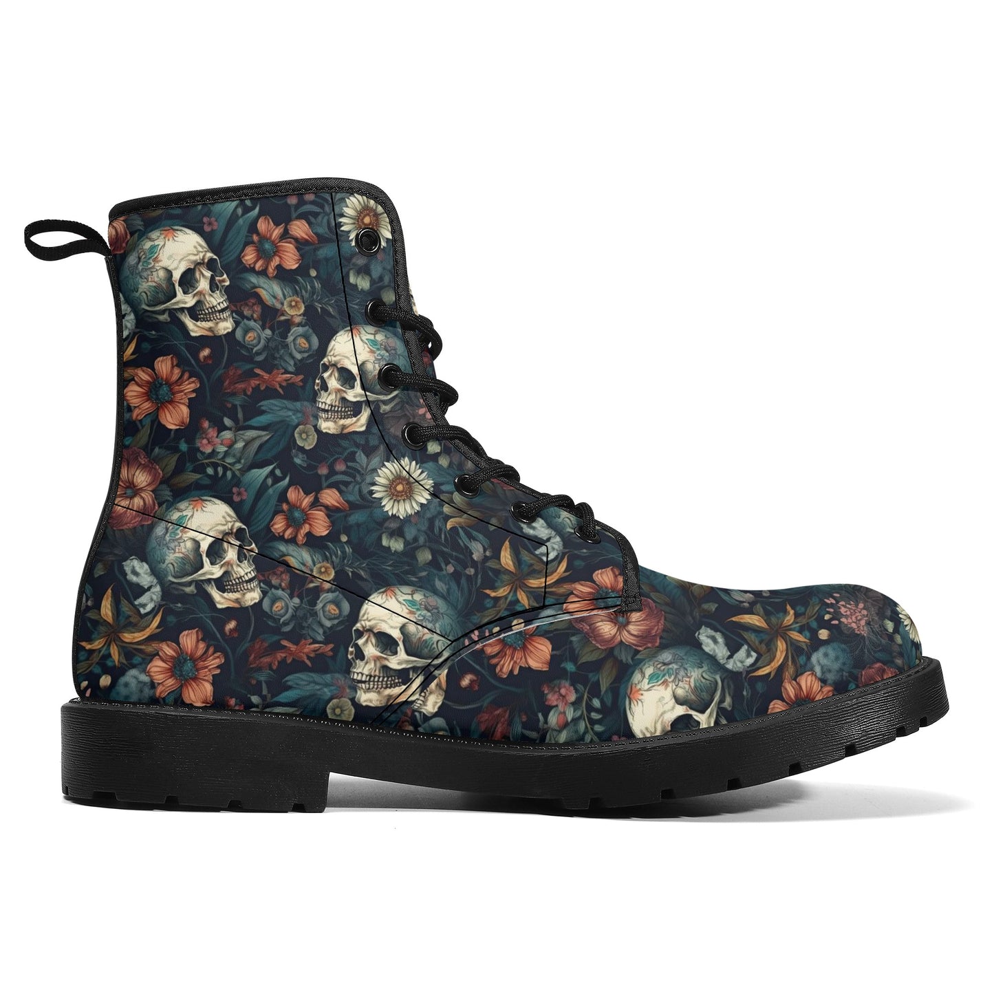 Grim reaper men women boots, horror waterproof Lace Up Anti-Slip platform nooties, flame skull unisex boots, flaming skull ankle booties, ev