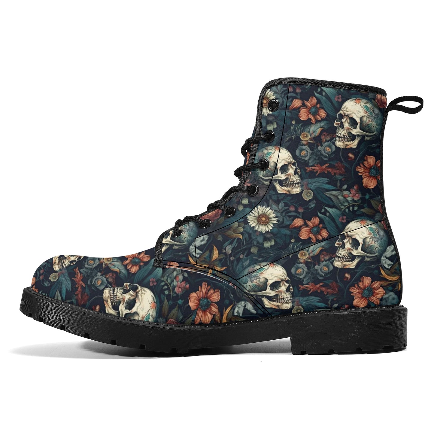 Grim reaper men women boots, horror waterproof Lace Up Anti-Slip platform nooties, flame skull unisex boots, flaming skull ankle booties, ev