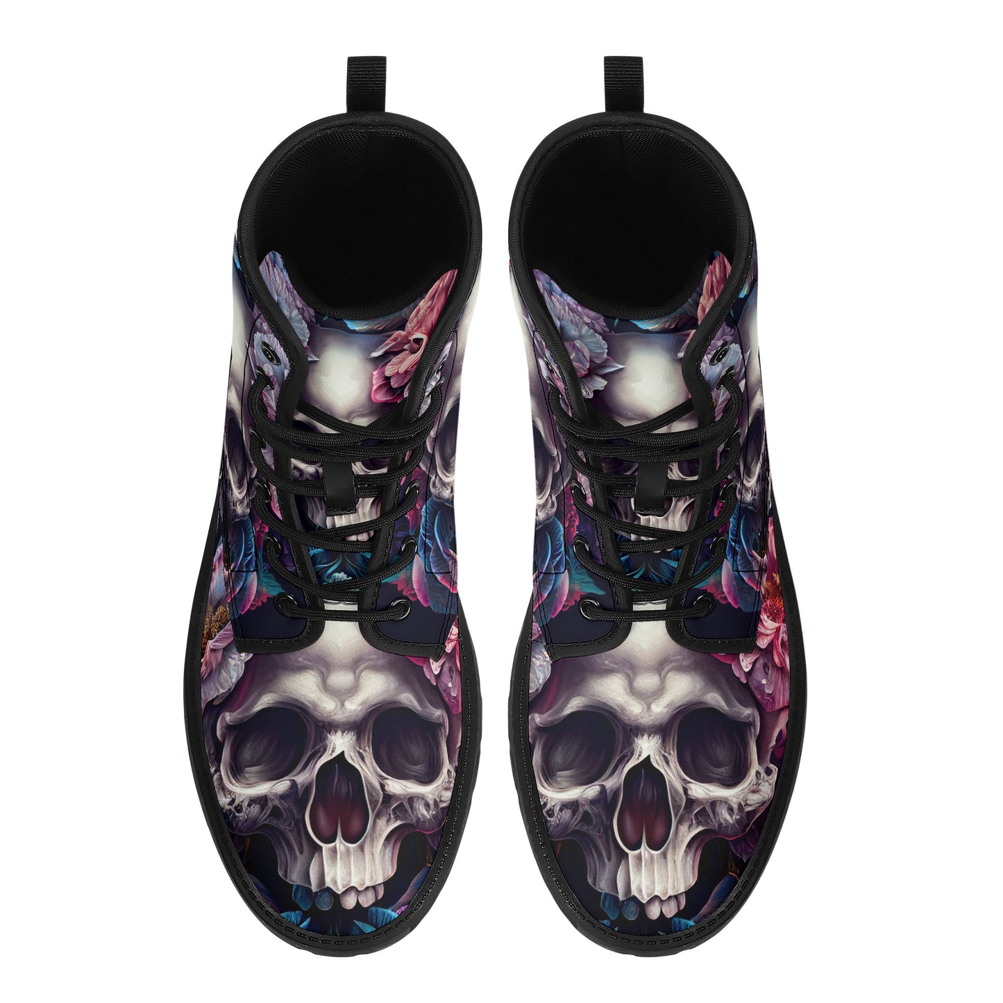 Gothic skull combat boots, death skull waterproof Lace Up Anti-Slip platform nooties, rose skull unisex shoes, flaming skull fashion leather Mens Leather Boots