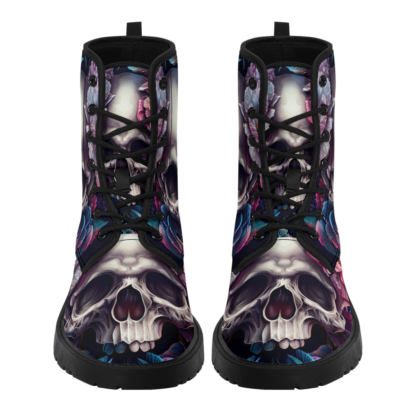 Gothic skull combat boots, death skull waterproof Lace Up Anti-Slip platform nooties, rose skull unisex shoes, flaming skull fashion leather Mens Leather Boots