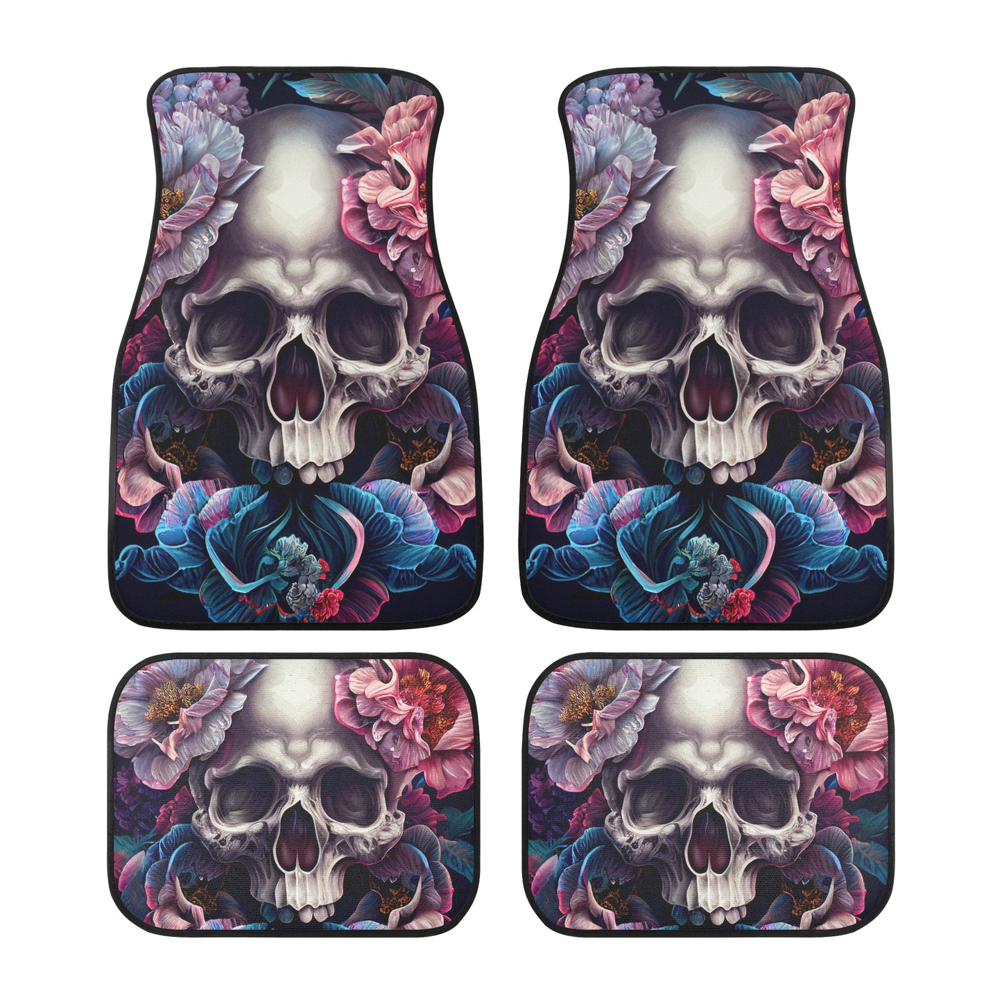 Flower skull car seat cover full set, flame skull mat for car, biker skull car mat, flower skull truck seat cover, gothic skull cover cushio Car Floor Mats