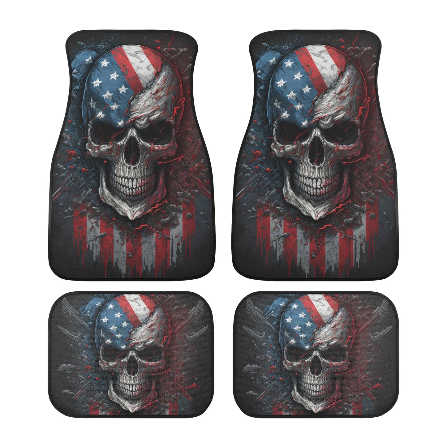 Motorcycle skull car accessories, biker skull car accessories, goth slip-on seat covers, horror car seat protector cover, death skull car fl Back and Front Car Floor Mats