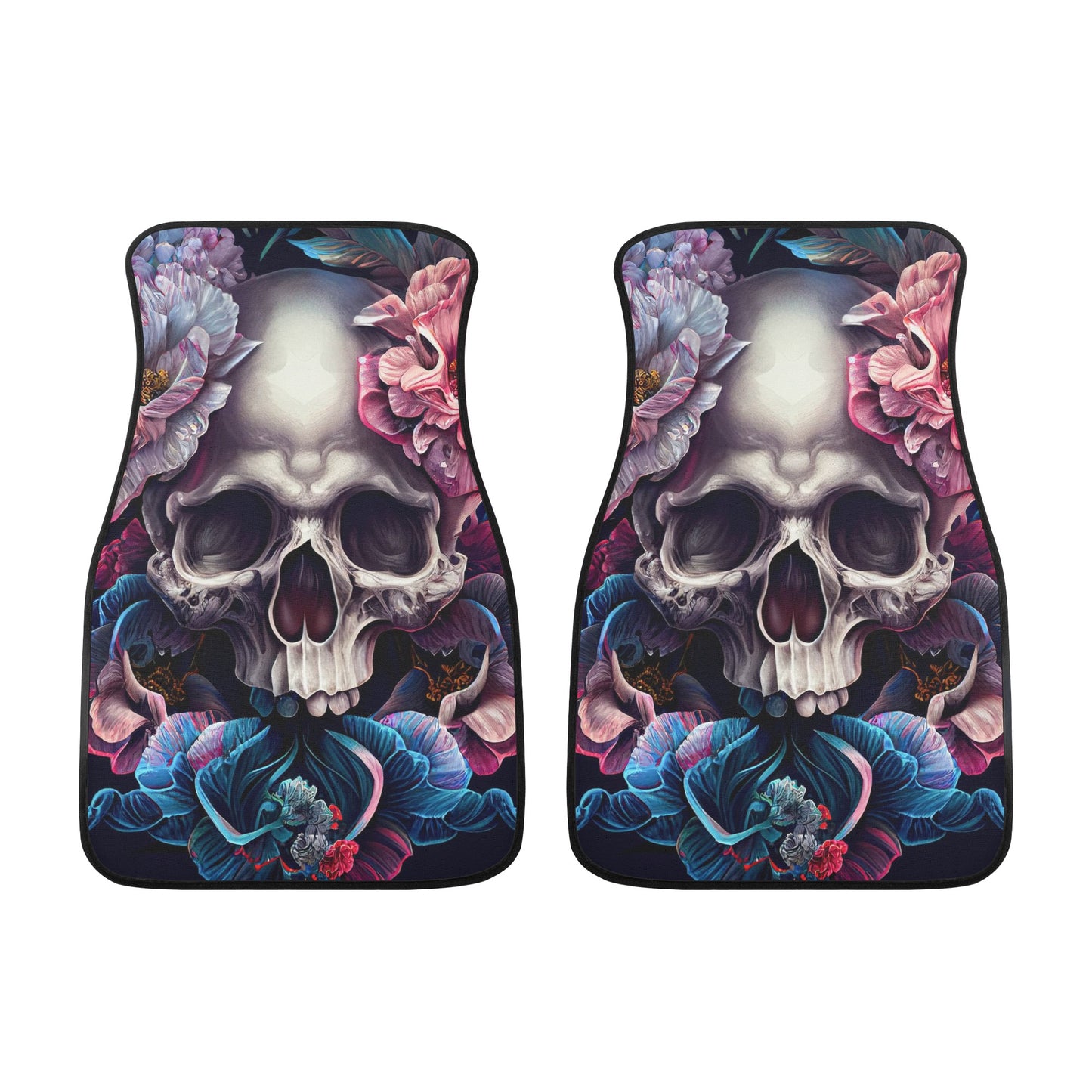 Flower skull car seat cover full set, flame skull mat for car, biker skull car mat, flower skull truck seat cover, gothic skull cover cushio Car Floor Mats